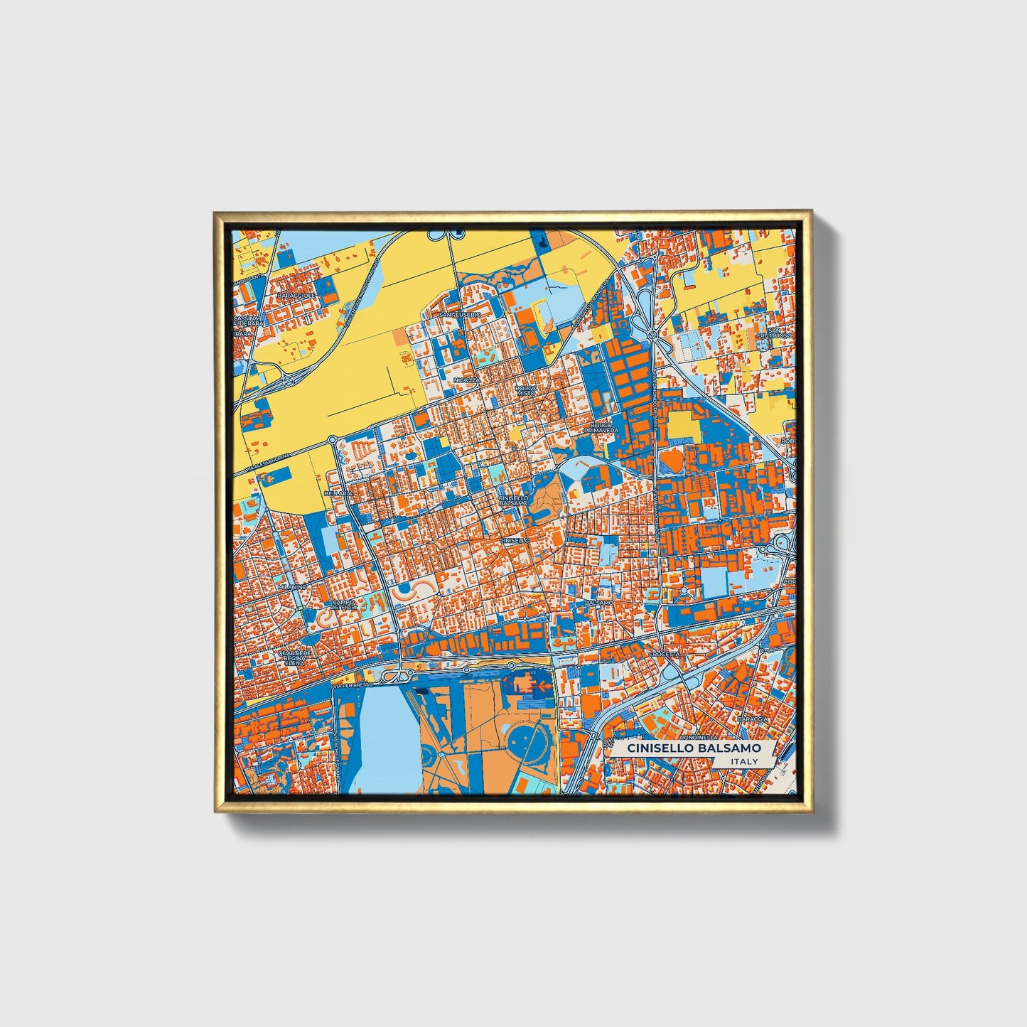 Cinisello Balsamo Italy Colorful City Map Canvas Print • Gold Framed