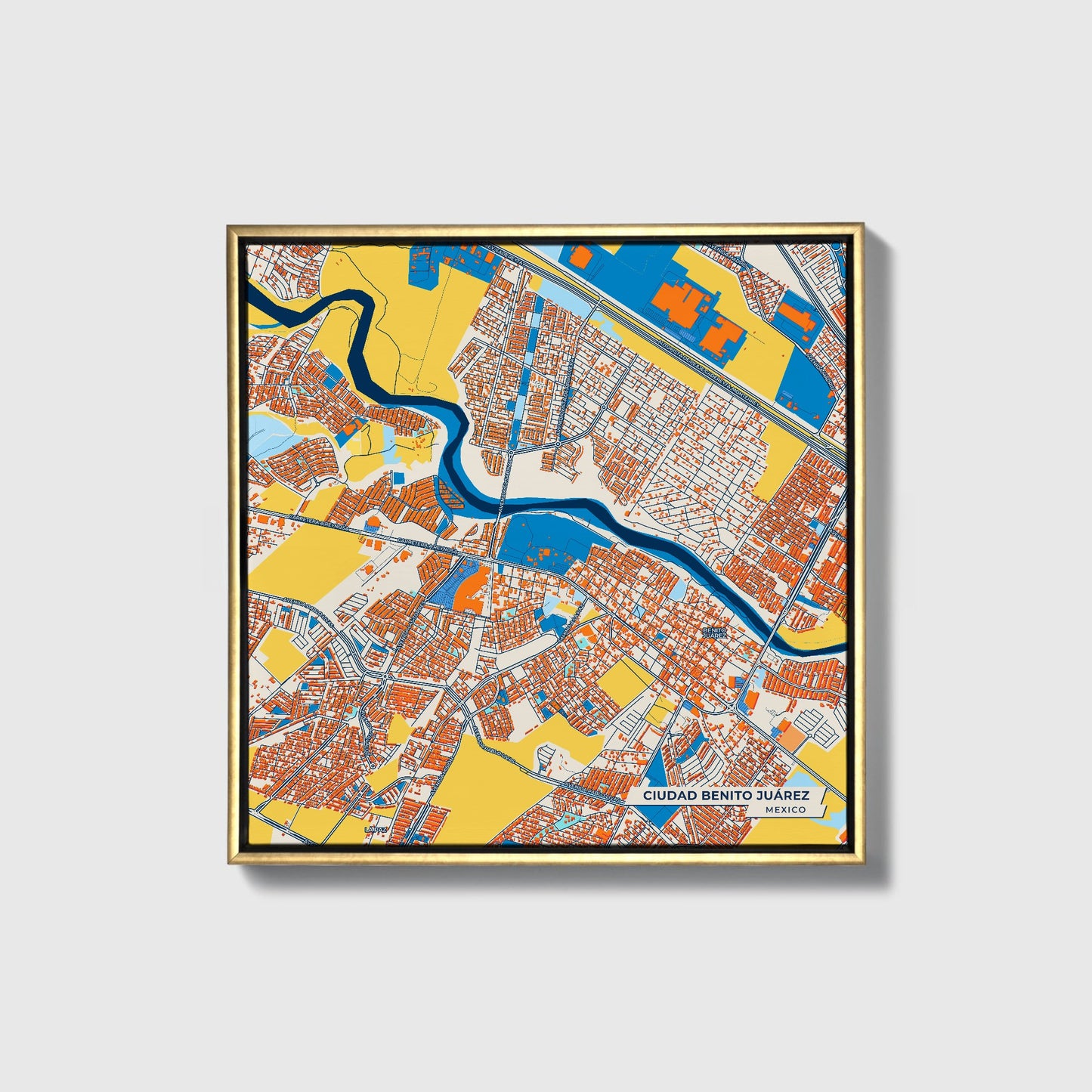 Ciudad Benito Juárez Mexico Colorful City Map Canvas Print • Gold Framed