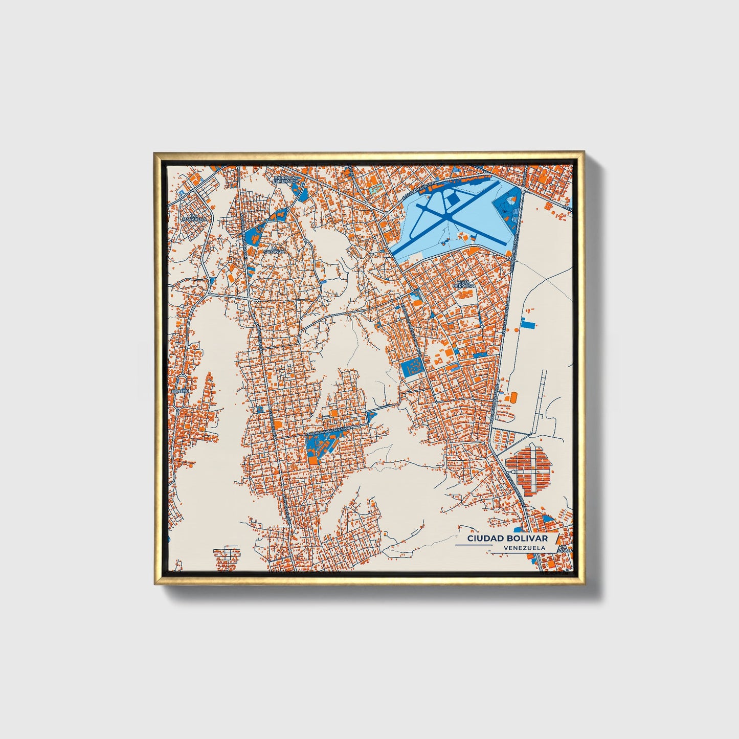Ciudad Bolivar Venezuela Colorful City Map Canvas Print • Gold Framed