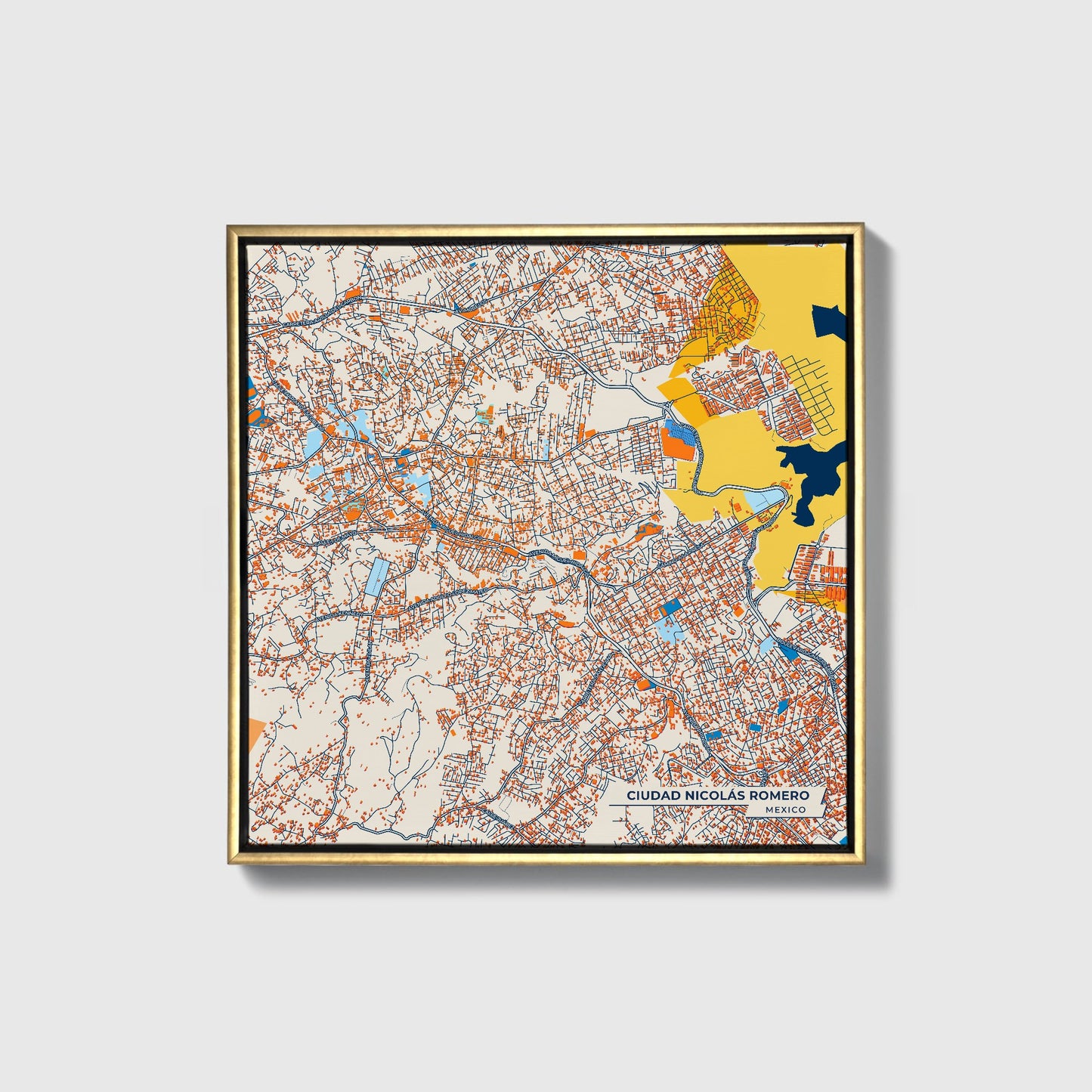Ciudad Nicolás Romero Mexico Colorful City Map Canvas Print • Gold Framed