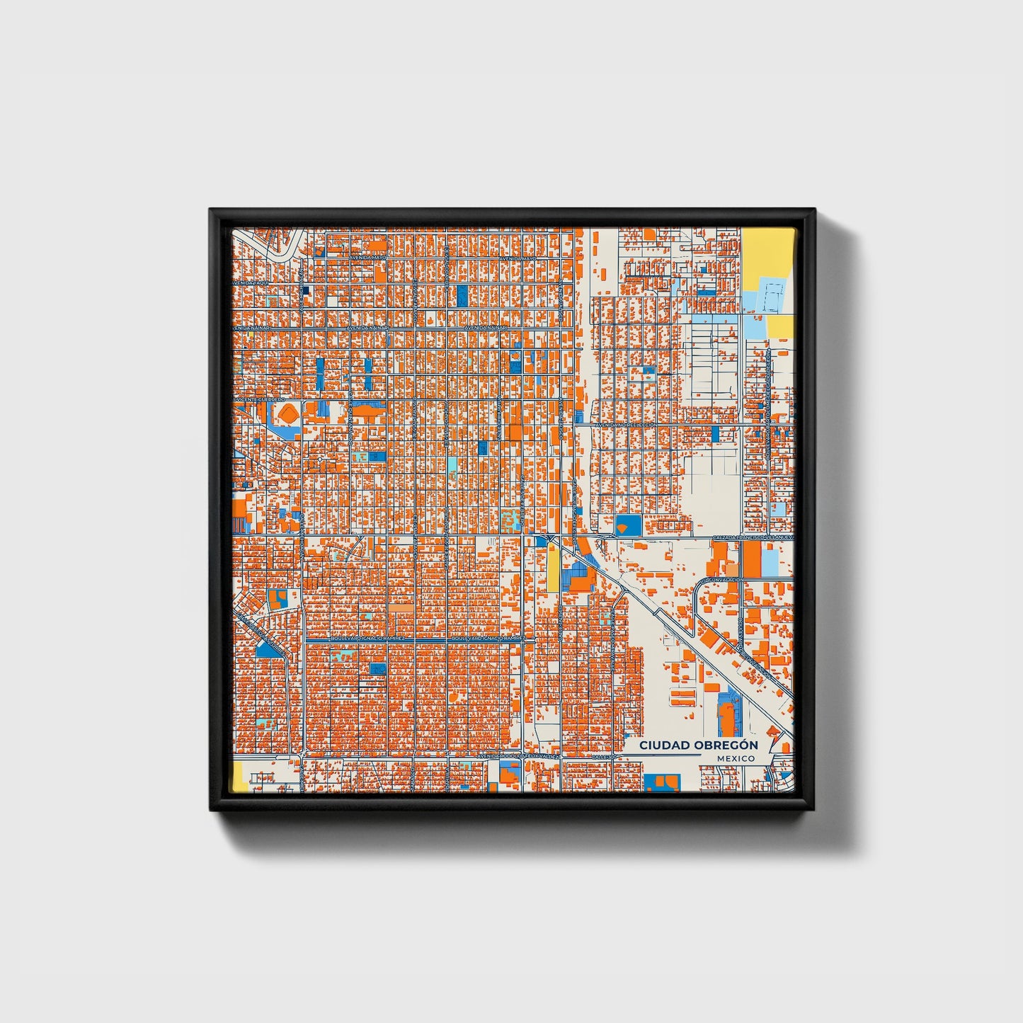 Ciudad Obregón Mexico Colorful City Map Canvas Print • Black Framed