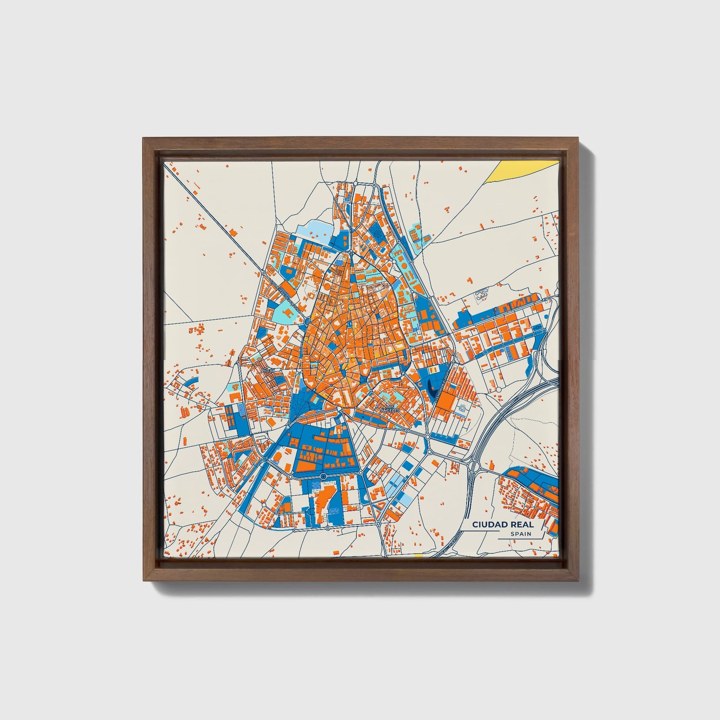 Ciudad Real Spain Colorful City Map Canvas Print • Dark Wooden Framed