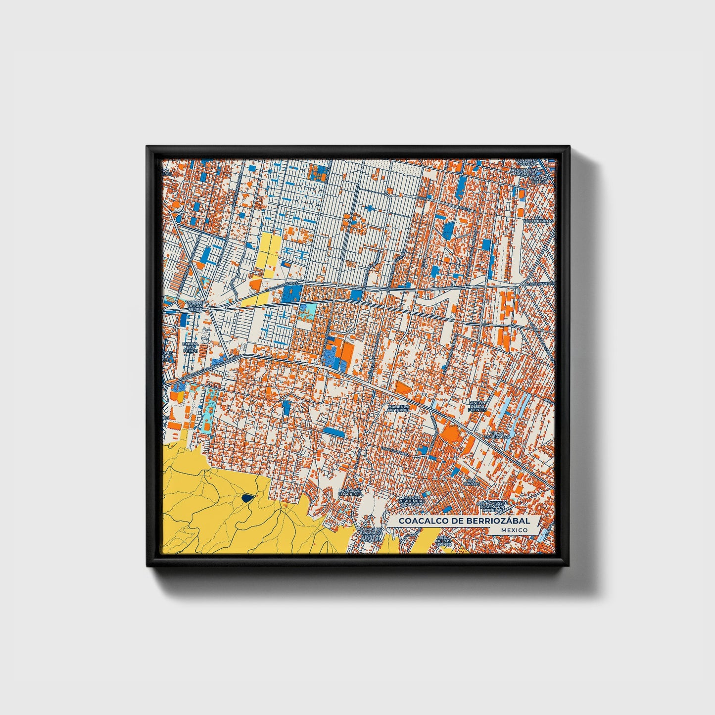 Coacalco De Berriozábal Mexico Colorful City Map Canvas Print • Black Framed