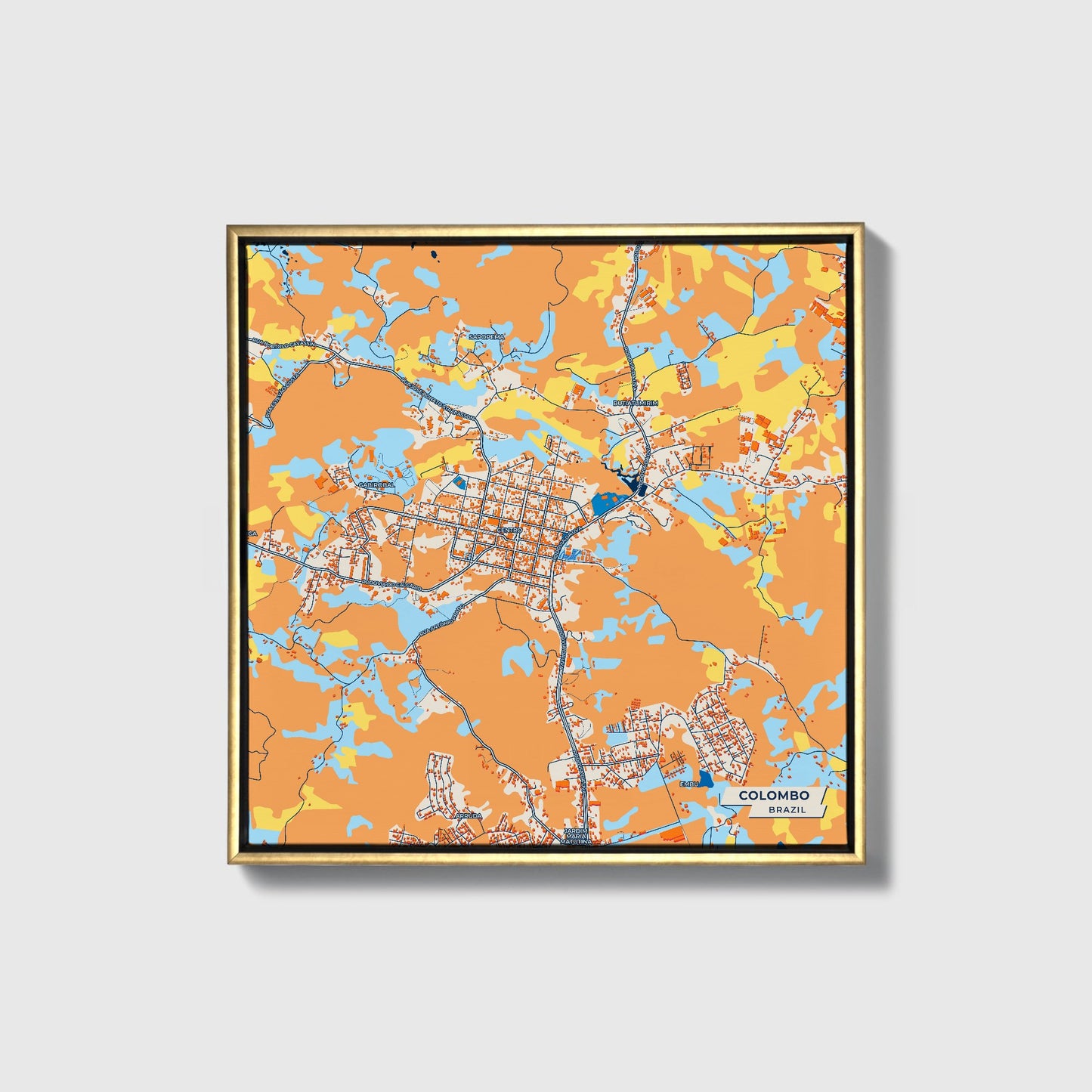 Colombo Brazil Colorful City Map Canvas Print • Gold Framed