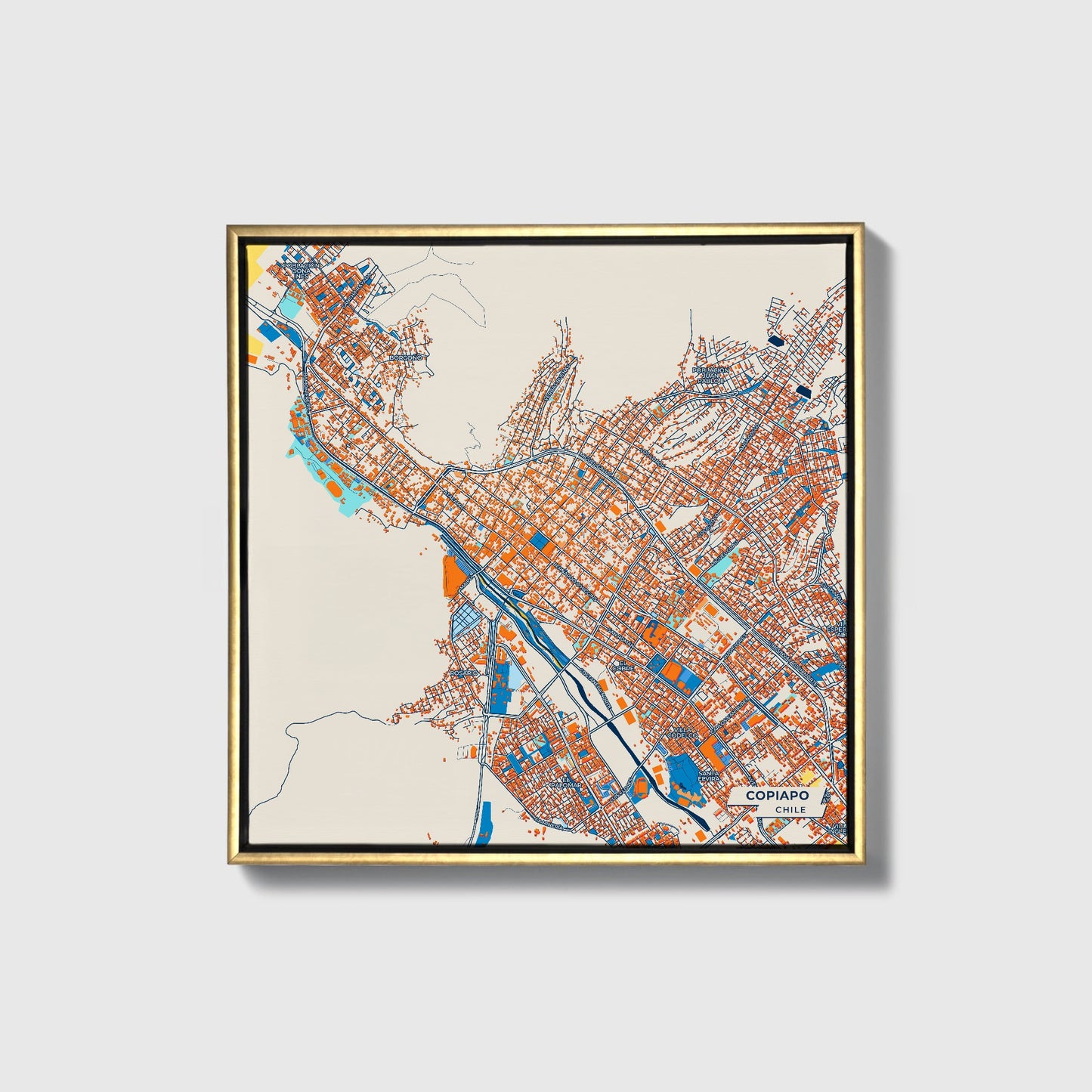 Copiapo Chile Colorful City Map Canvas Print • Gold Framed