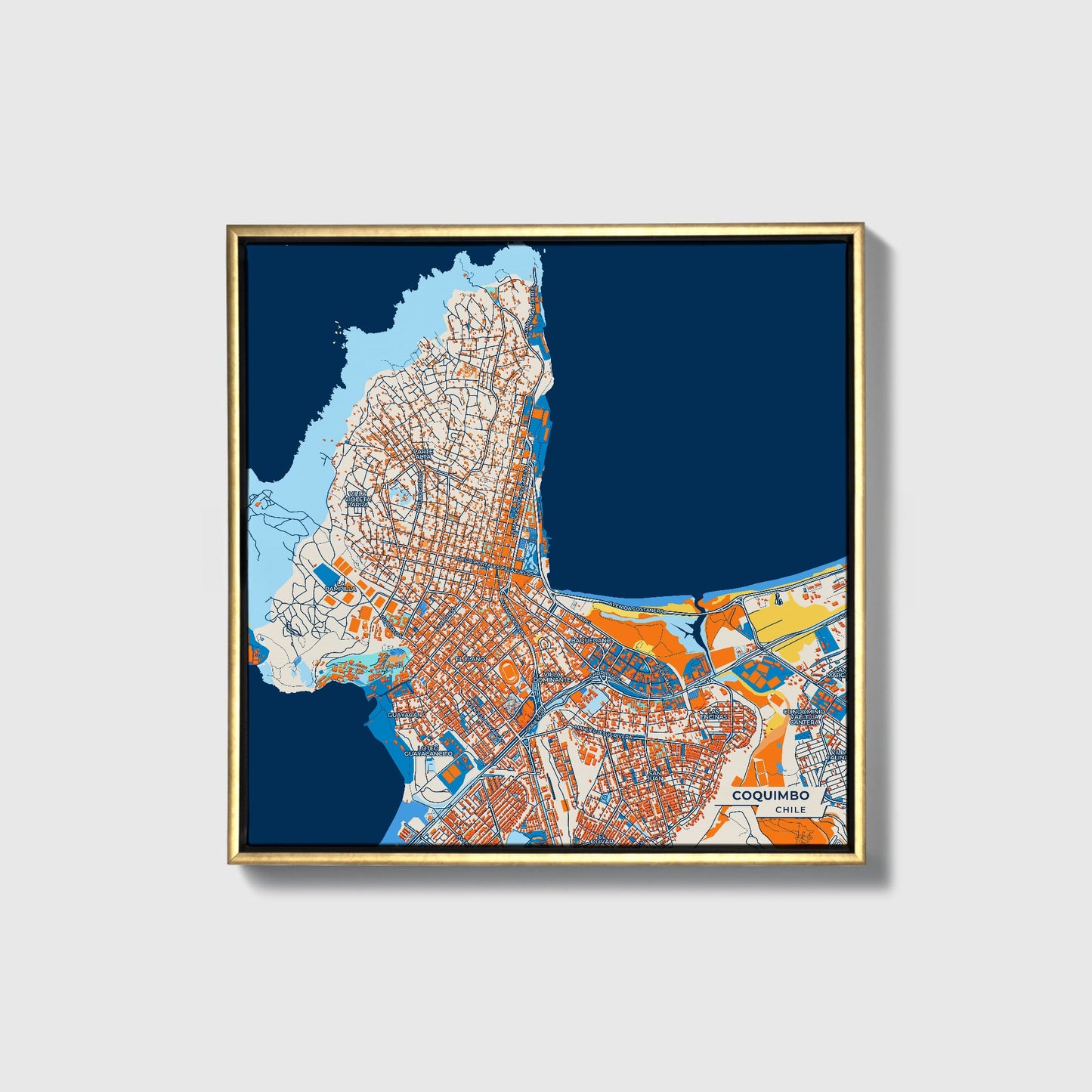 Coquimbo Chile Colorful City Map Canvas Print • Gold Framed