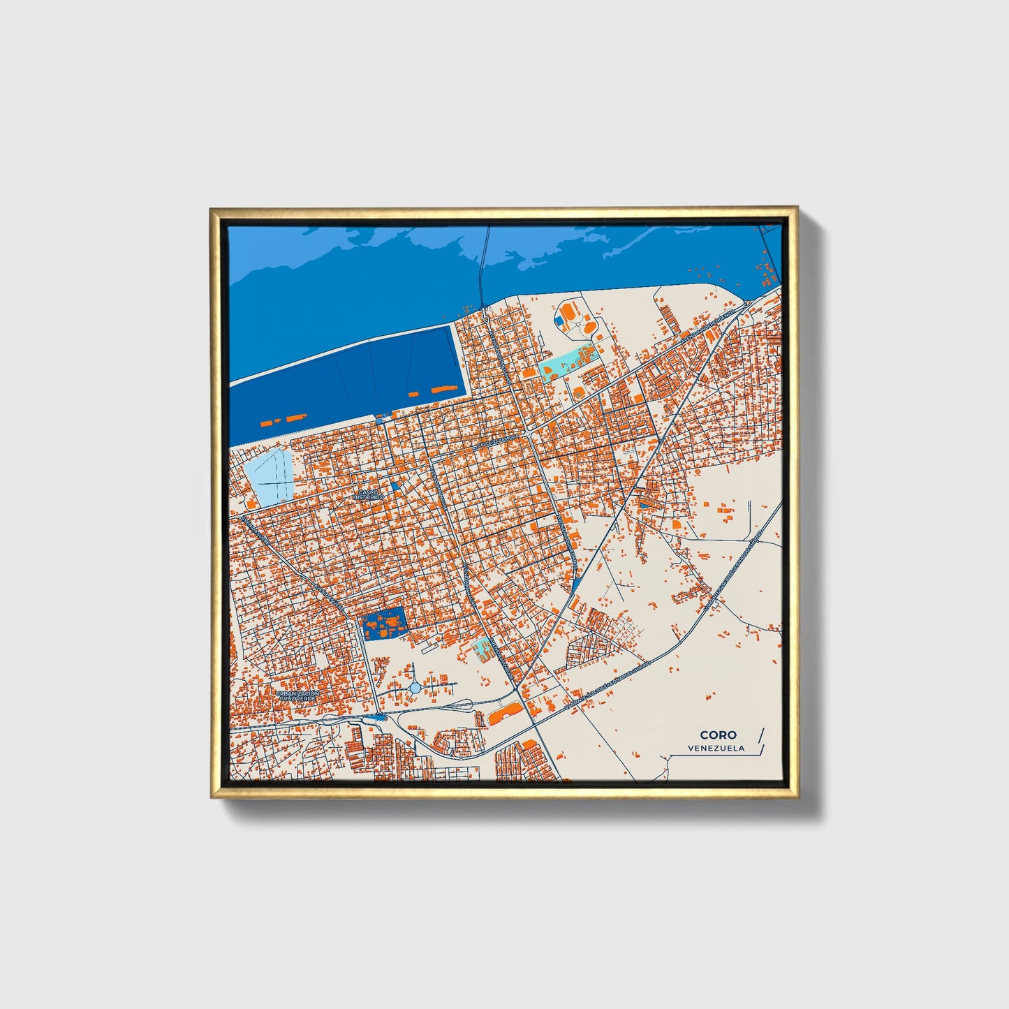 Coro Venezuela Colorful City Map Canvas Print • Gold Framed