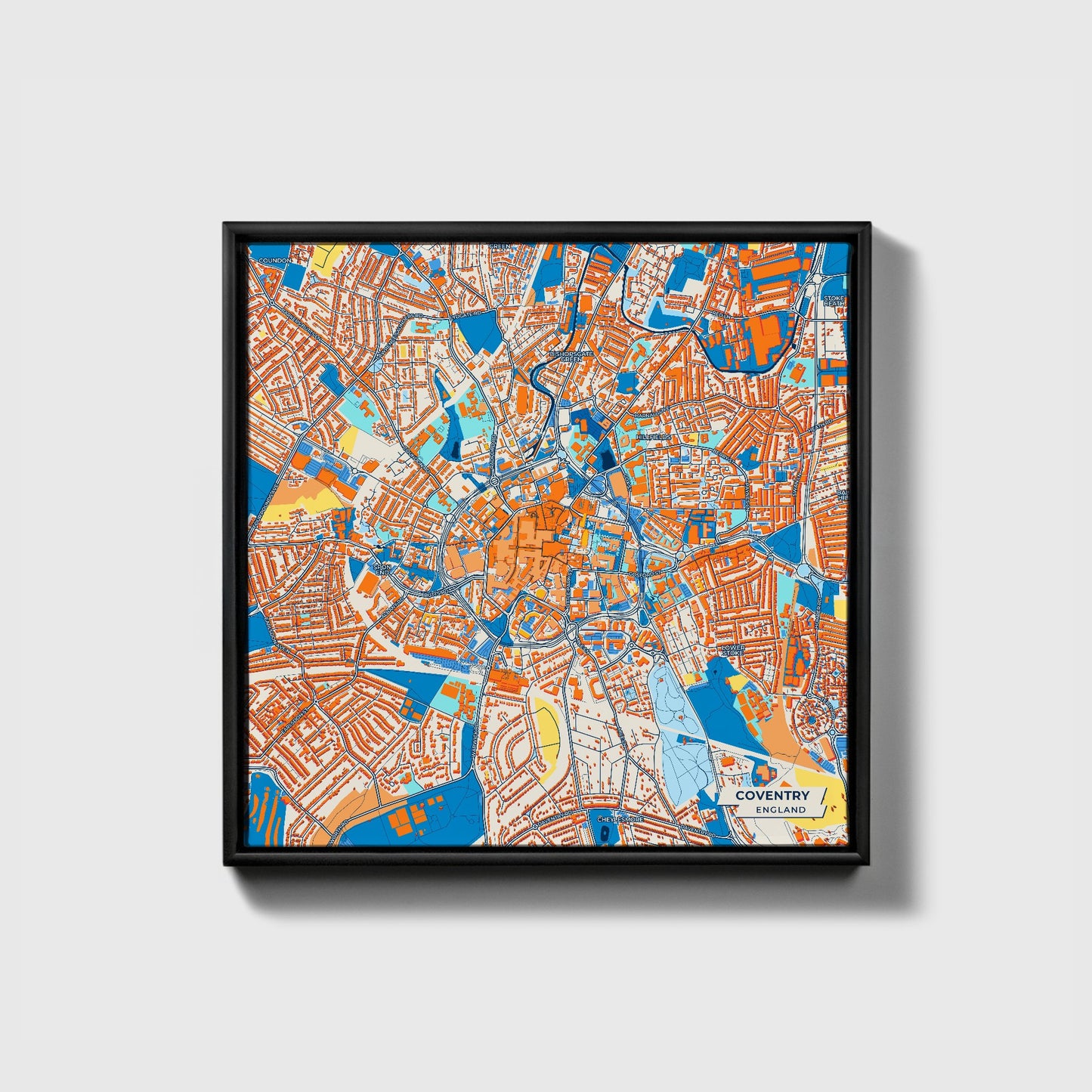 Coventry England Colorful City Map Canvas Print • Black Framed