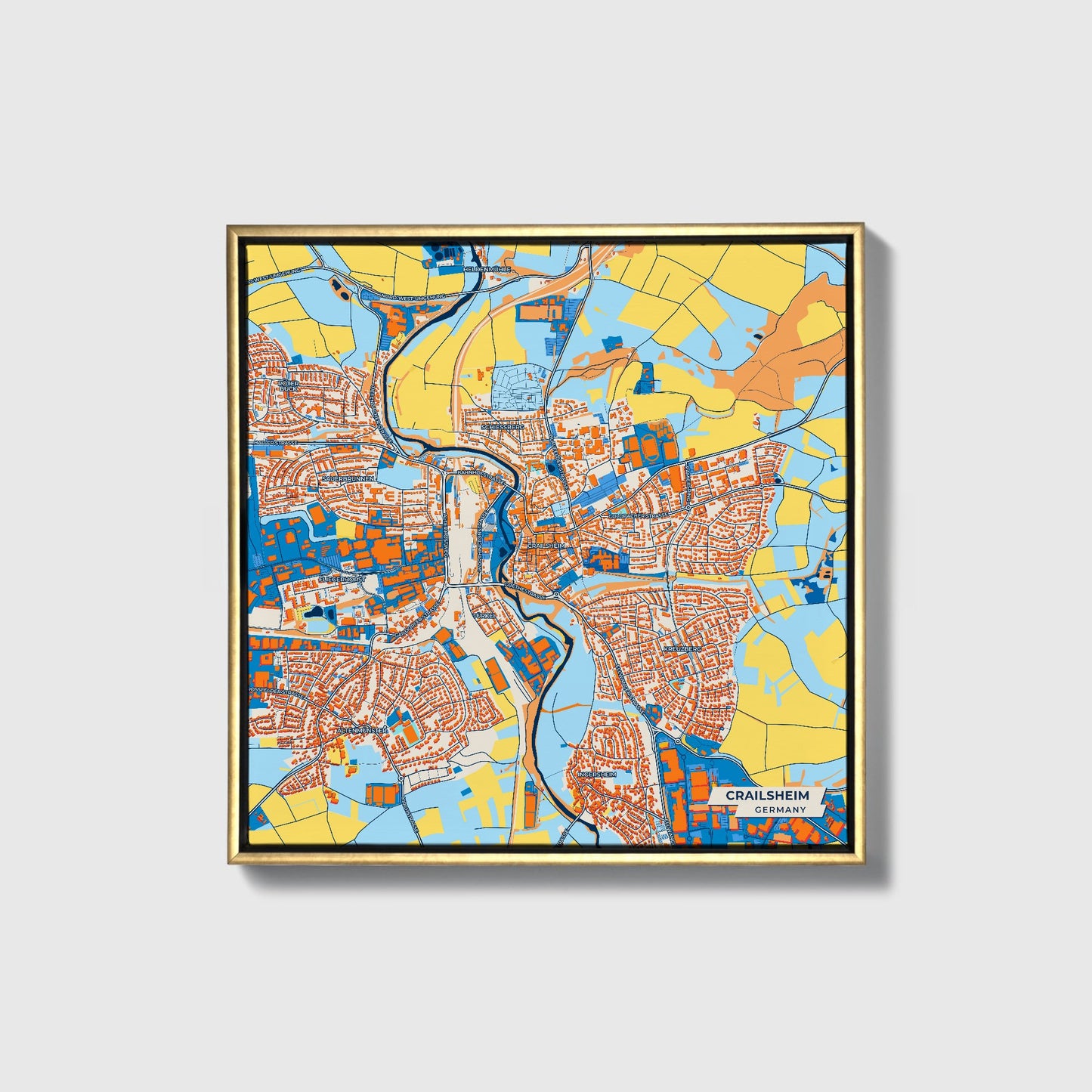 Crailsheim Germany Colorful City Map Canvas Print • Gold Framed