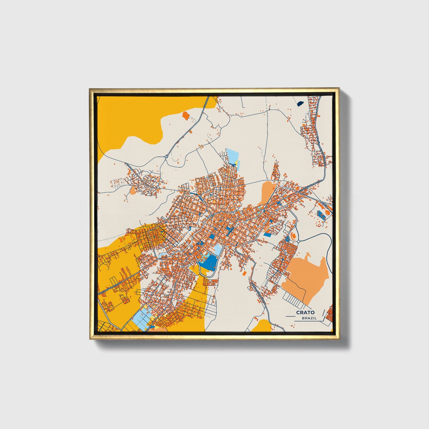 Crato Brazil Colorful City Map Canvas Print • Gold Framed
