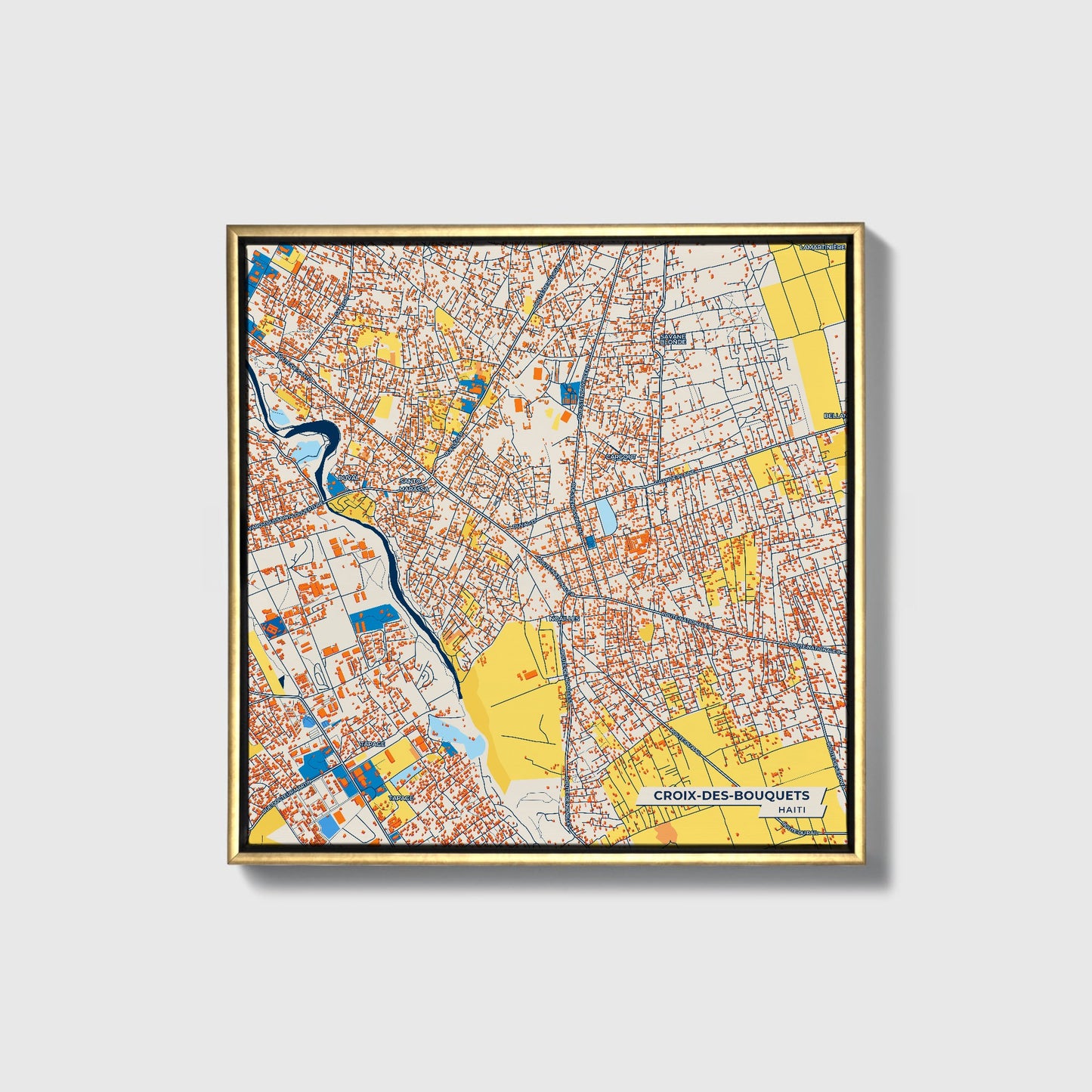 Croix-Des-Bouquets Haiti Colorful City Map Canvas Print • Gold Framed