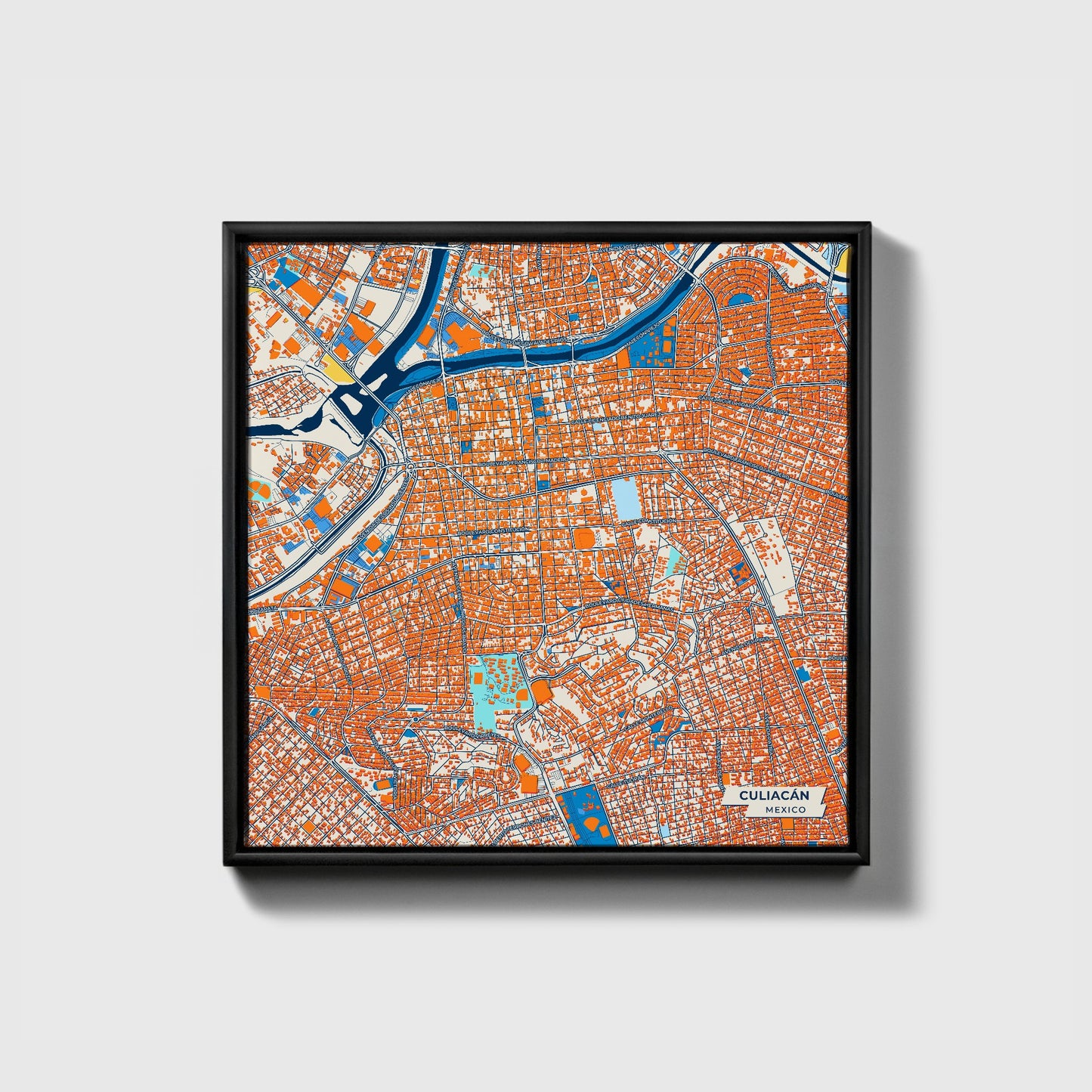 Culiacán Mexico Colorful City Map Canvas Print • Black Framed