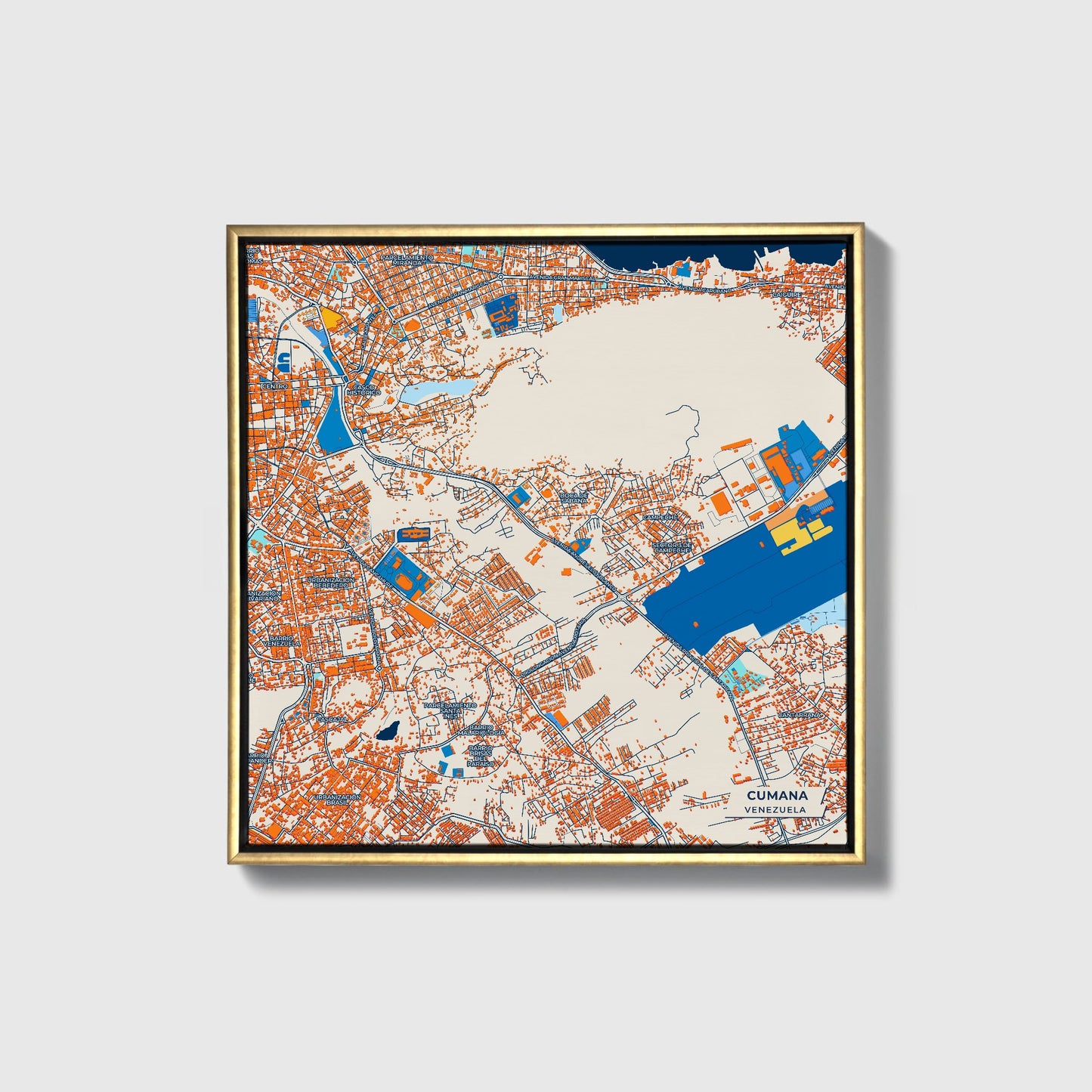 Cumana Venezuela Colorful City Map Canvas Print • Gold Framed