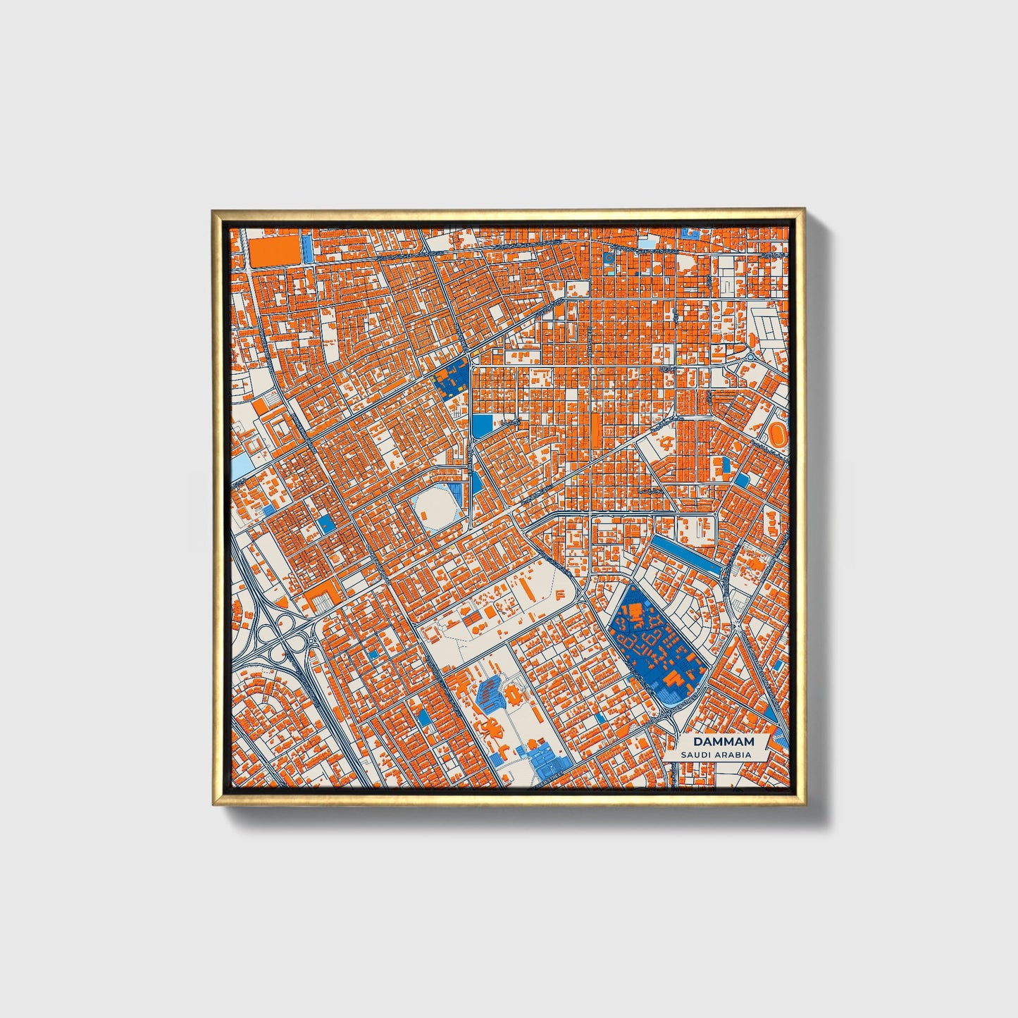 Dammam Saudi Arabia Colorful City Map Canvas Print • Gold Framed