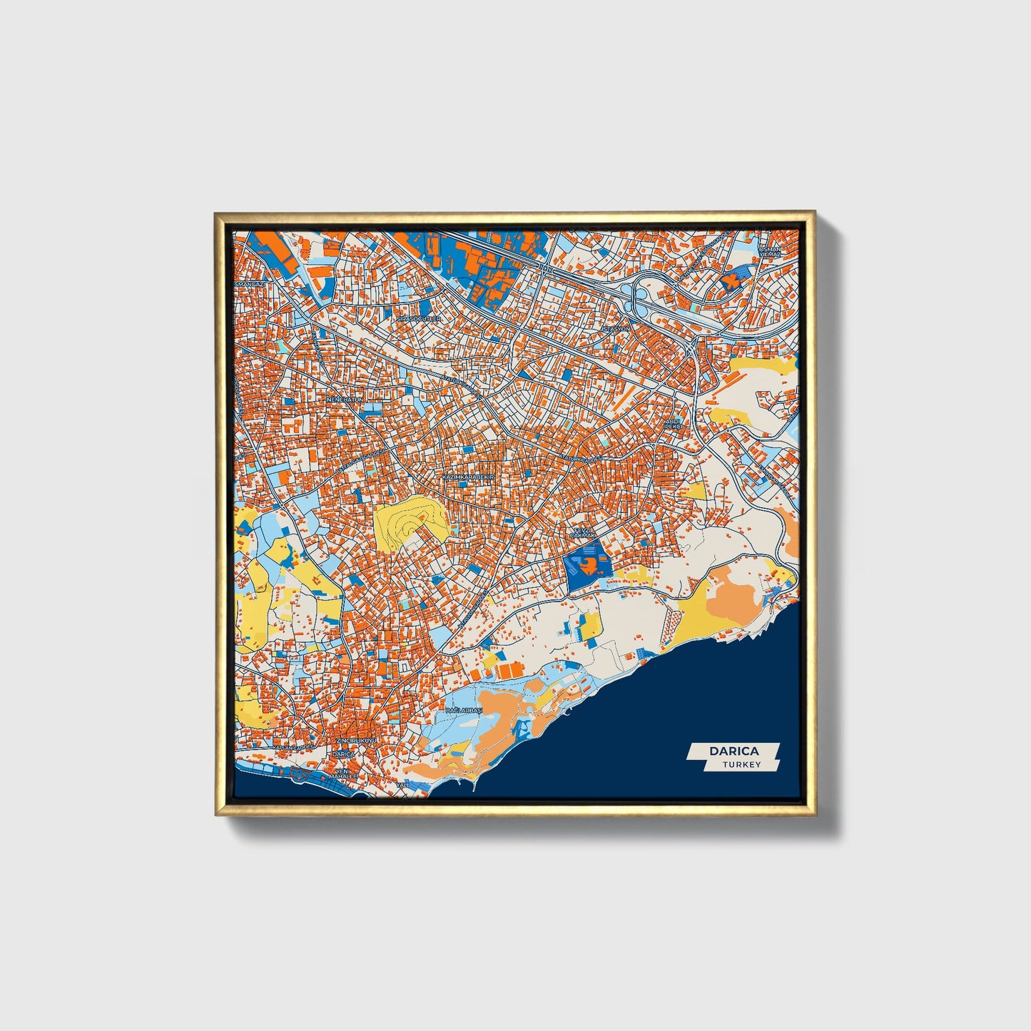 Darica Turkey Colorful City Map Canvas Print • Gold Framed