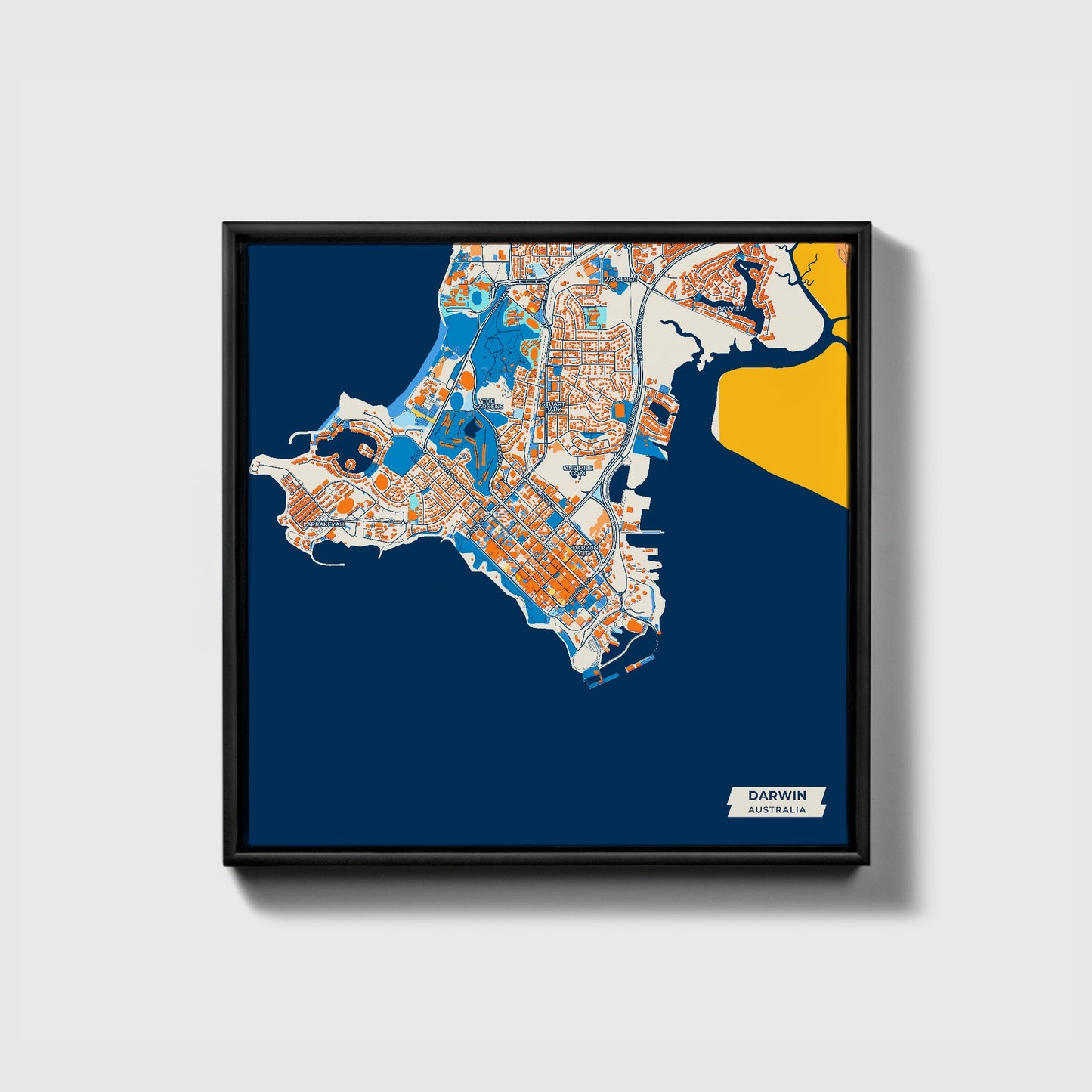 Darwin Australia Colorful City Map Canvas Print • Black Framed