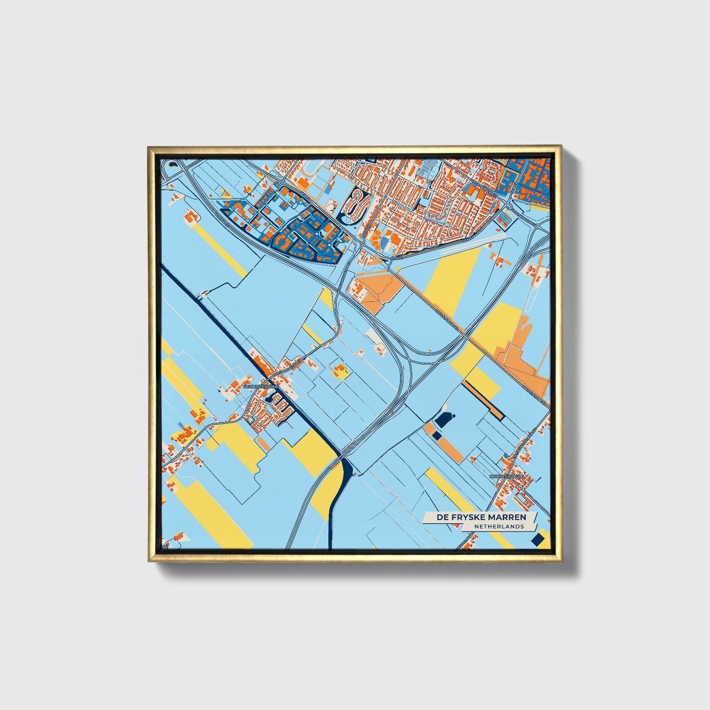 Defryskemarren Netherlands Colorful City Map Canvas Print • Gold Framed