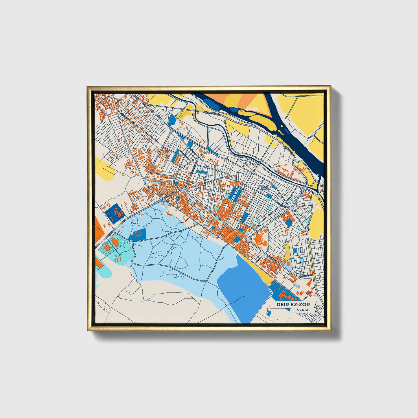 Deir Ez-Zor Syria Colorful City Map Canvas Print • Gold Framed
