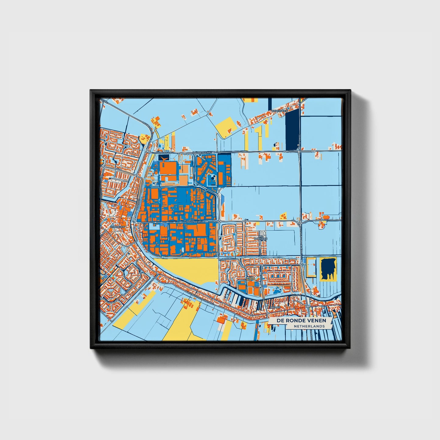 Derondevenen Netherlands Colorful City Map Canvas Print • Black Framed