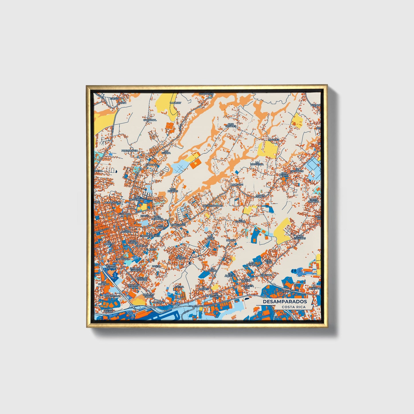 Desamparados Costa Rica Colorful City Map Canvas Print • Gold Framed