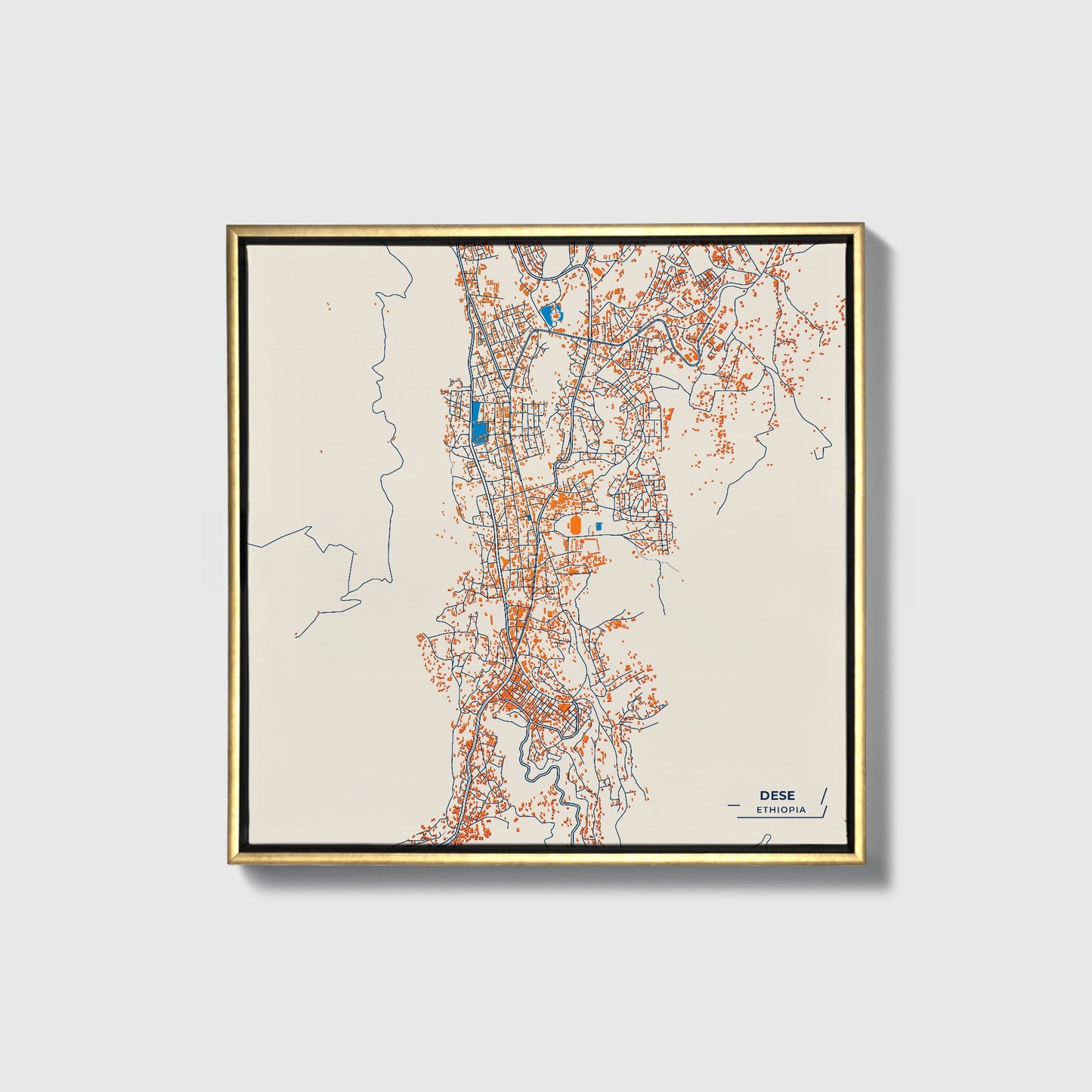 Dese Ethiopia Colorful City Map Canvas Print • Gold Framed