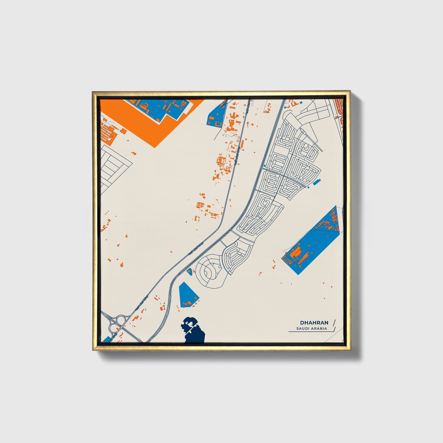 Dhahran Saudi Arabia Colorful City Map Canvas Print • Gold Framed