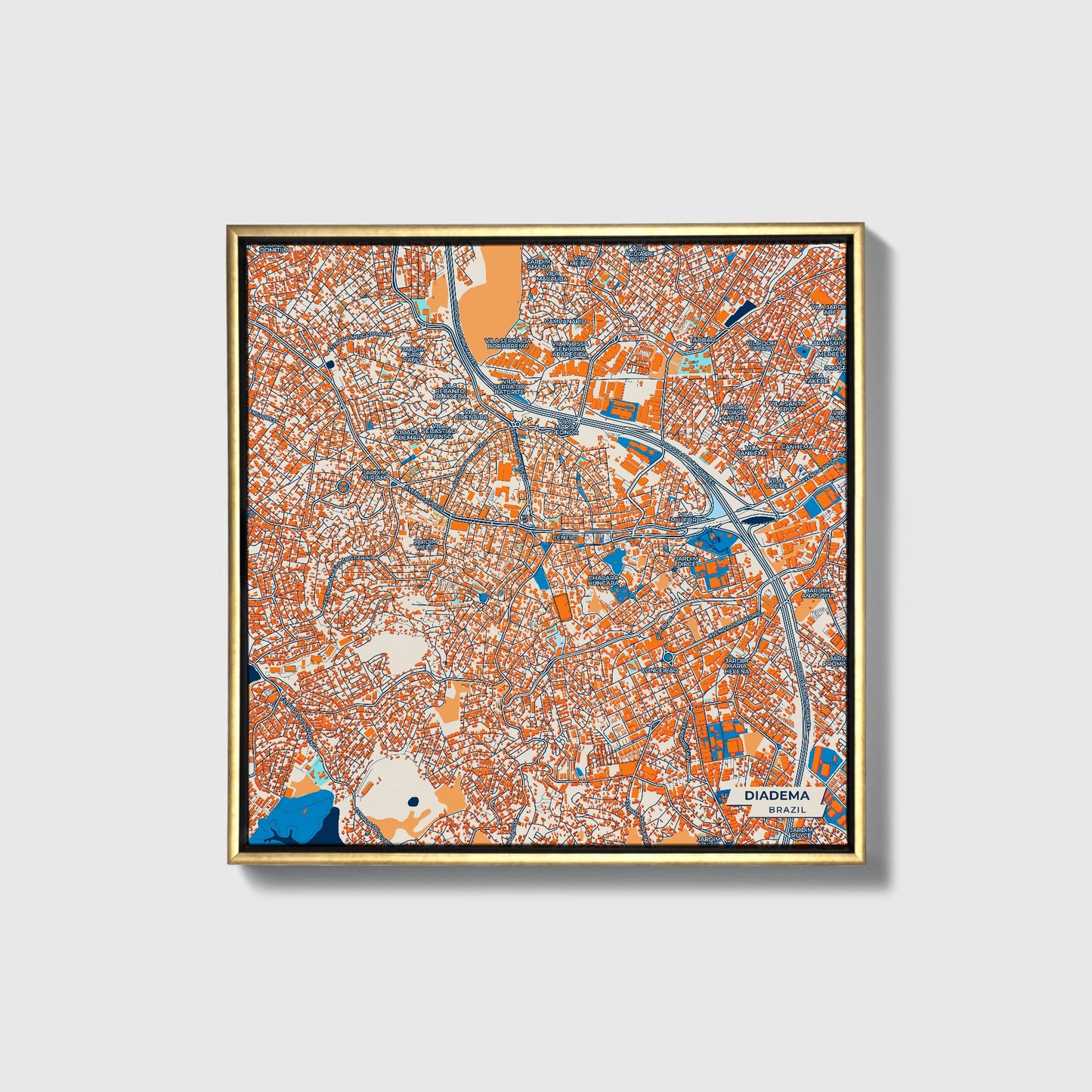 Diadema Brazil Colorful City Map Canvas Print • Gold Framed