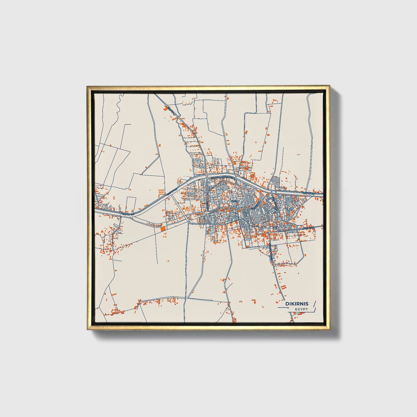 Dikirnis Egypt Colorful City Map Canvas Print • Gold Framed