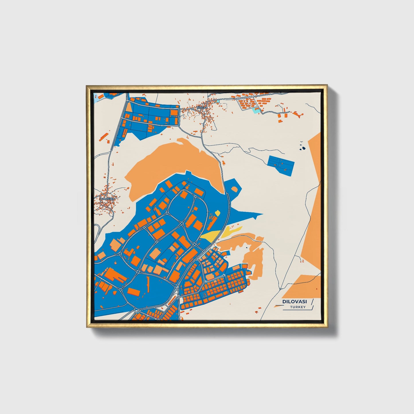 Di̇lovasi Turkey Colorful City Map Canvas Print • Gold Framed
