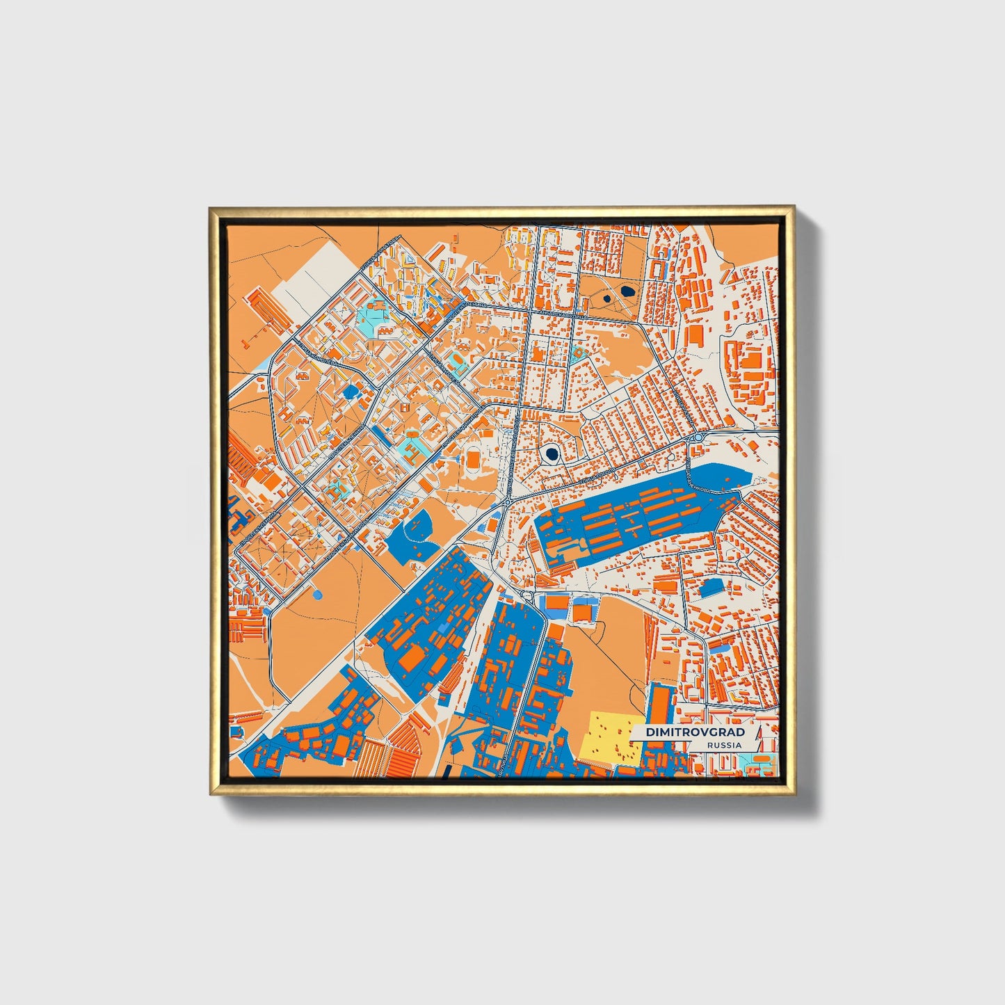 Димитровграде Russia Colorful City Map Canvas Print • Gold Framed
