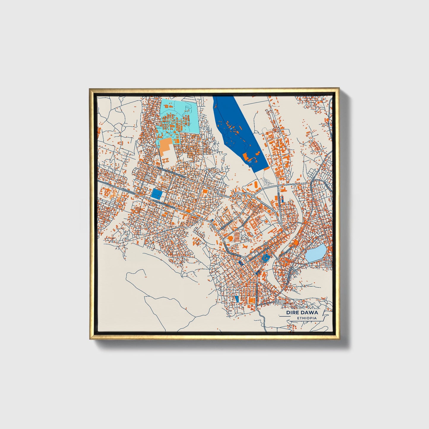Dire Dawa Ethiopia Colorful City Map Canvas Print • Gold Framed
