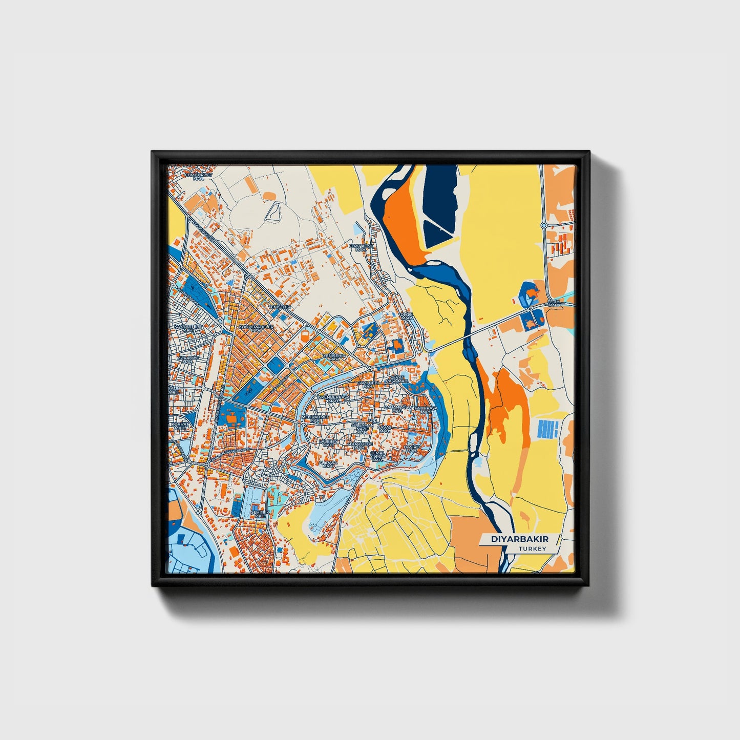 Di̇yarbakir Turkey Colorful City Map Canvas Print • Black Framed