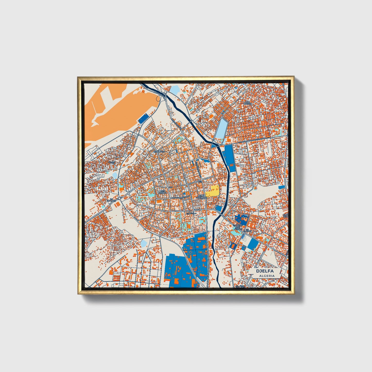 Djelfa Algeria Colorful City Map Canvas Print • Gold Framed