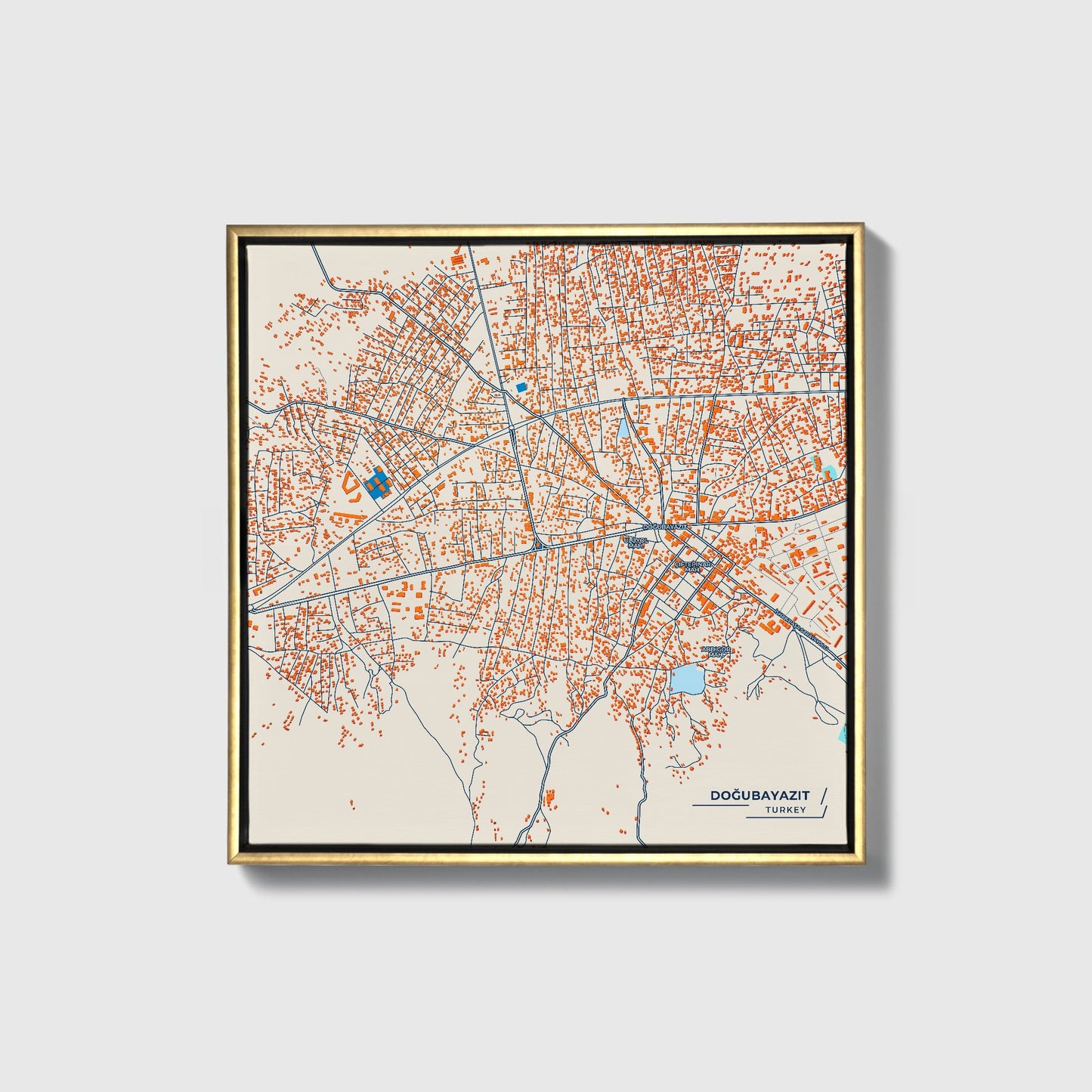 Doğubayazit Turkey Colorful City Map Canvas Print • Gold Framed