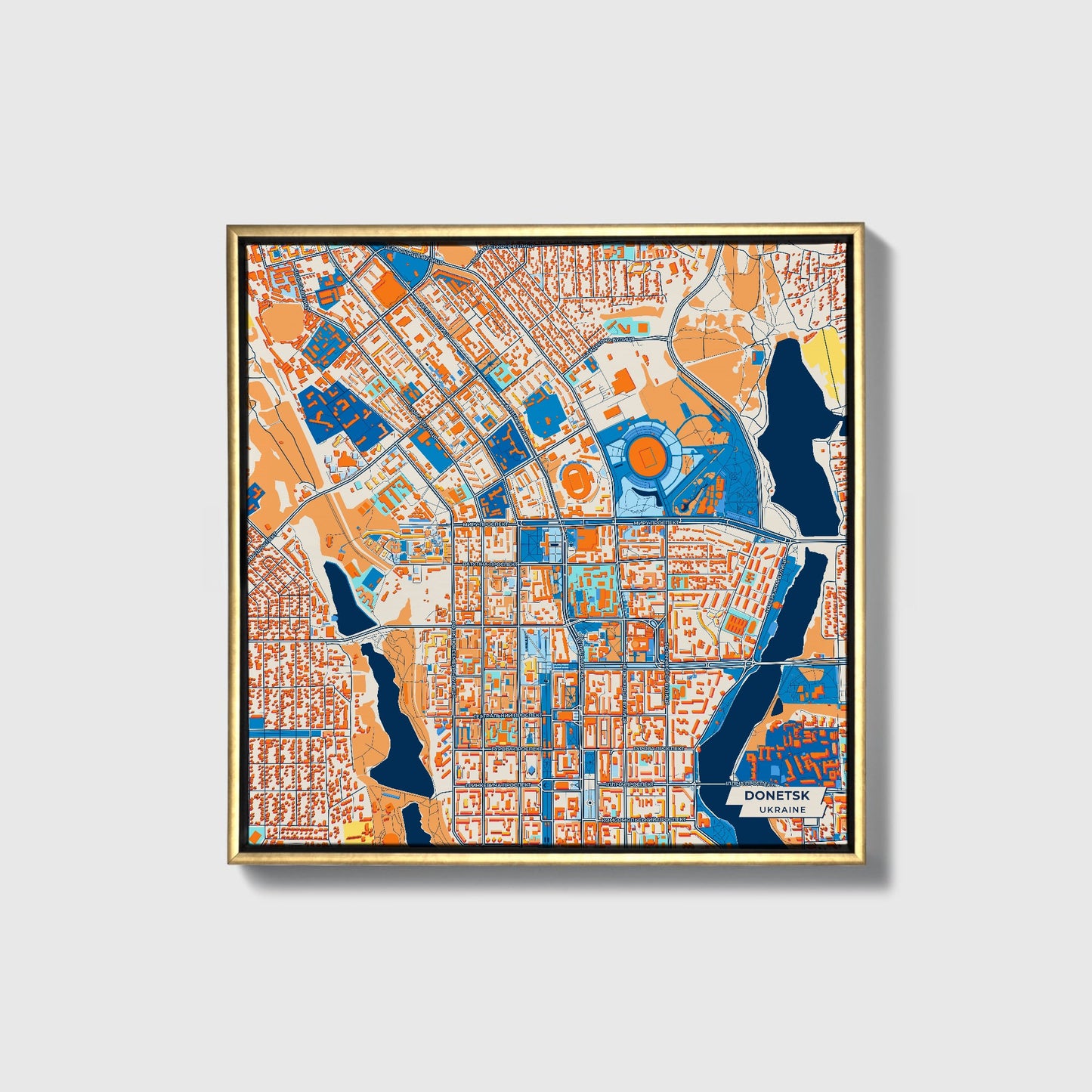 Донецьк Ukraine Colorful City Map Canvas Print • Gold Framed