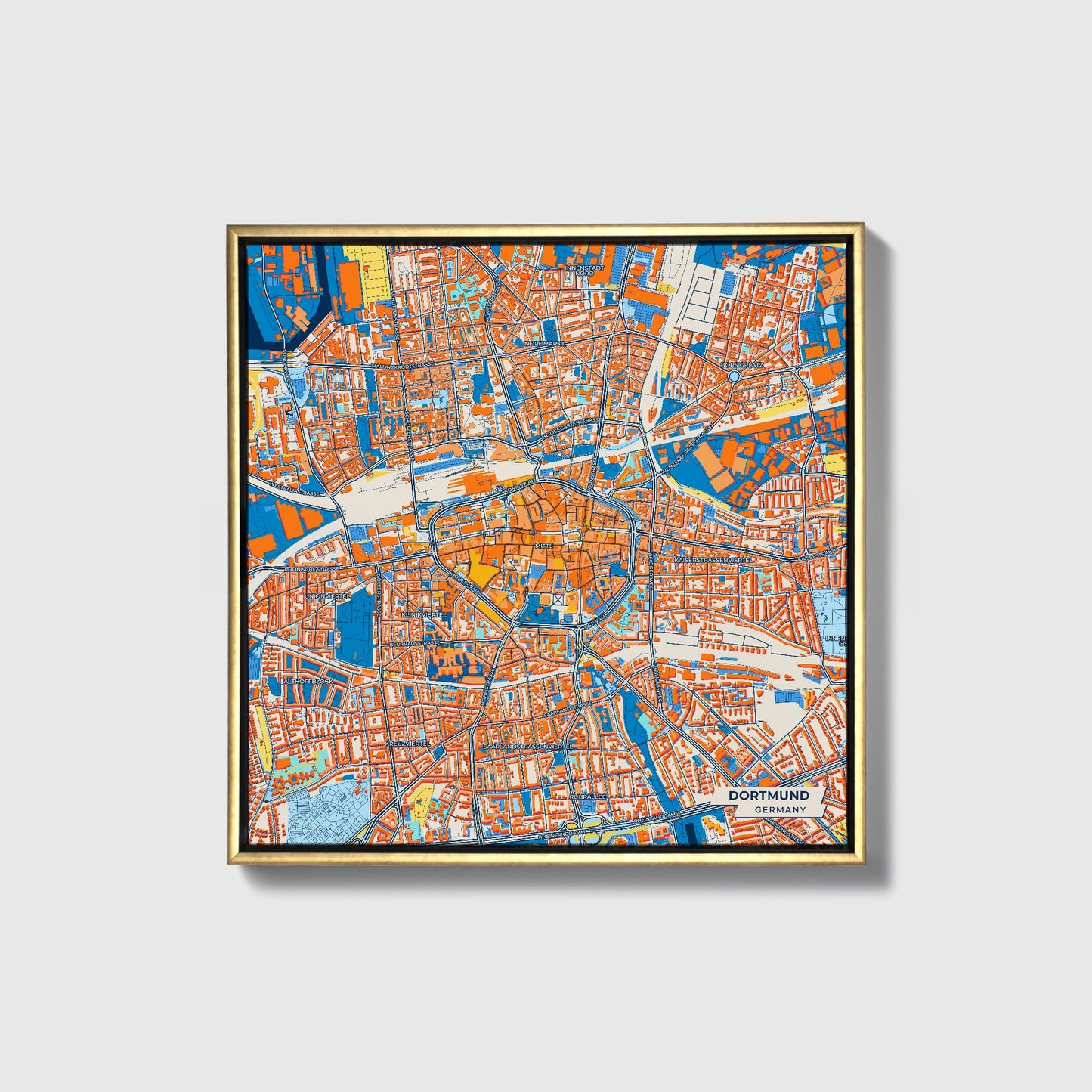 Dortmund Germany Colorful City Map Canvas Print • Gold Framed