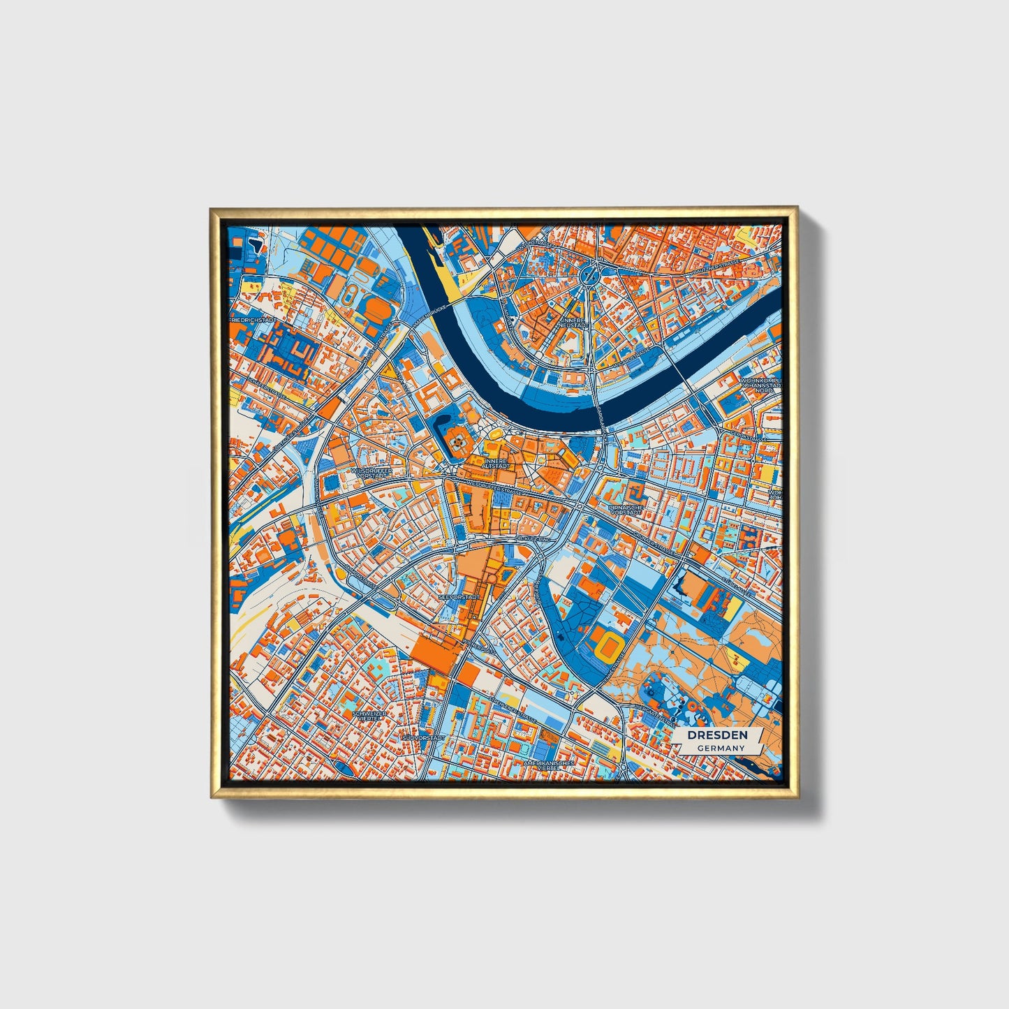 Dresden Germany Colorful City Map Canvas Print • Gold Framed