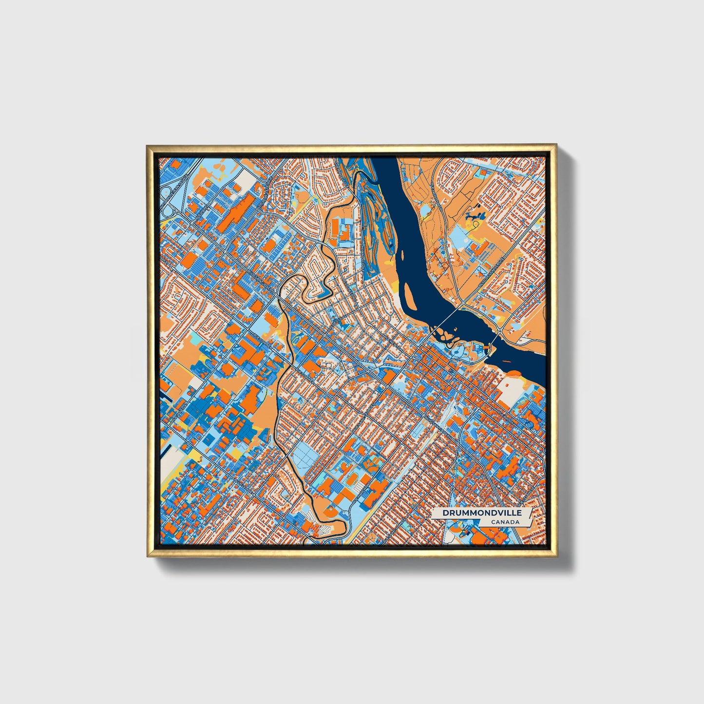 Drummondville Canada Colorful City Map Canvas Print • Gold Framed