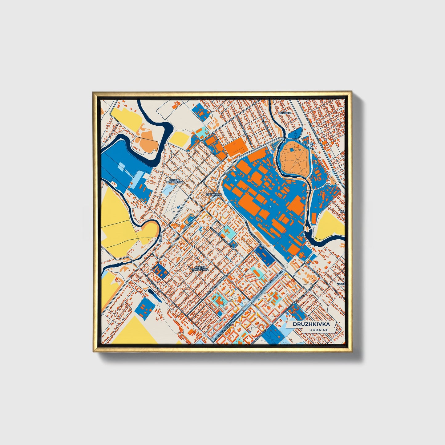Дружківка Ukraine Colorful City Map Canvas Print • Gold Framed