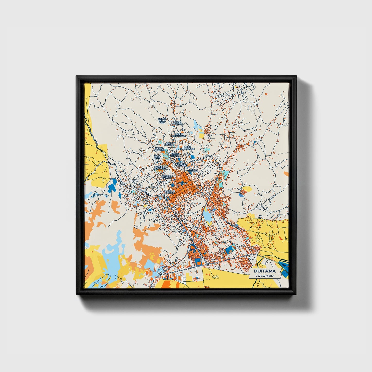Duitama Colombia Colorful City Map Canvas Print • Black Framed