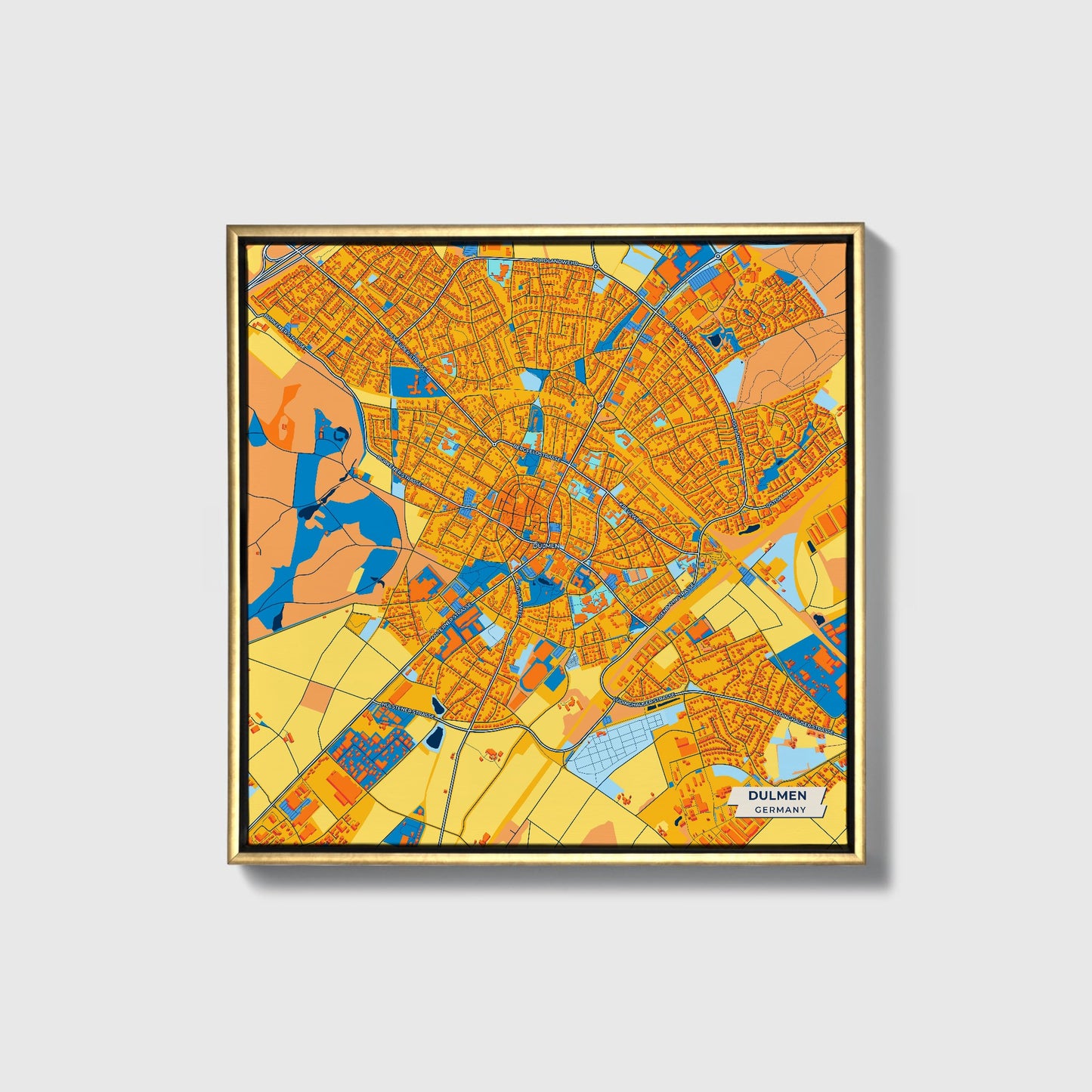 Dülmen Germany Colorful City Map Canvas Print • Gold Framed