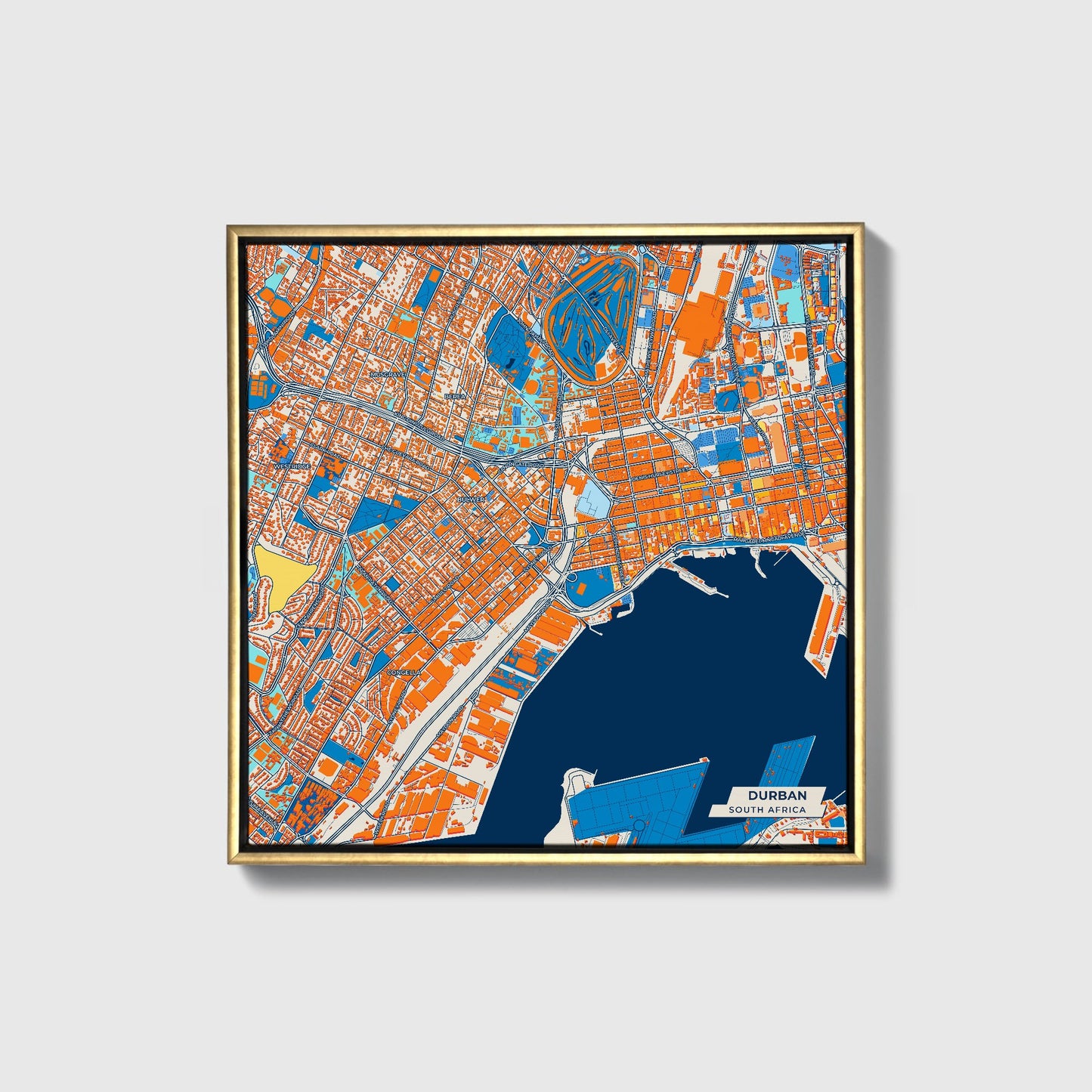 Durban South Africa Colorful City Map Canvas Print • Gold Framed