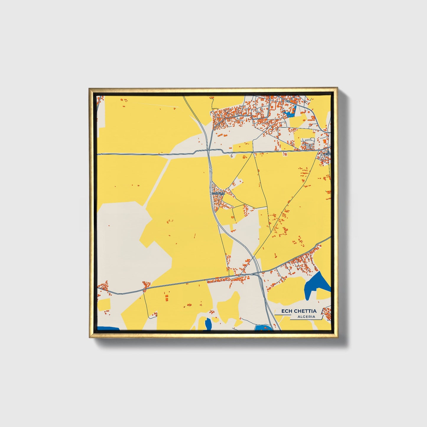 Ech Chettia Algeria Colorful City Map Canvas Print • Gold Framed