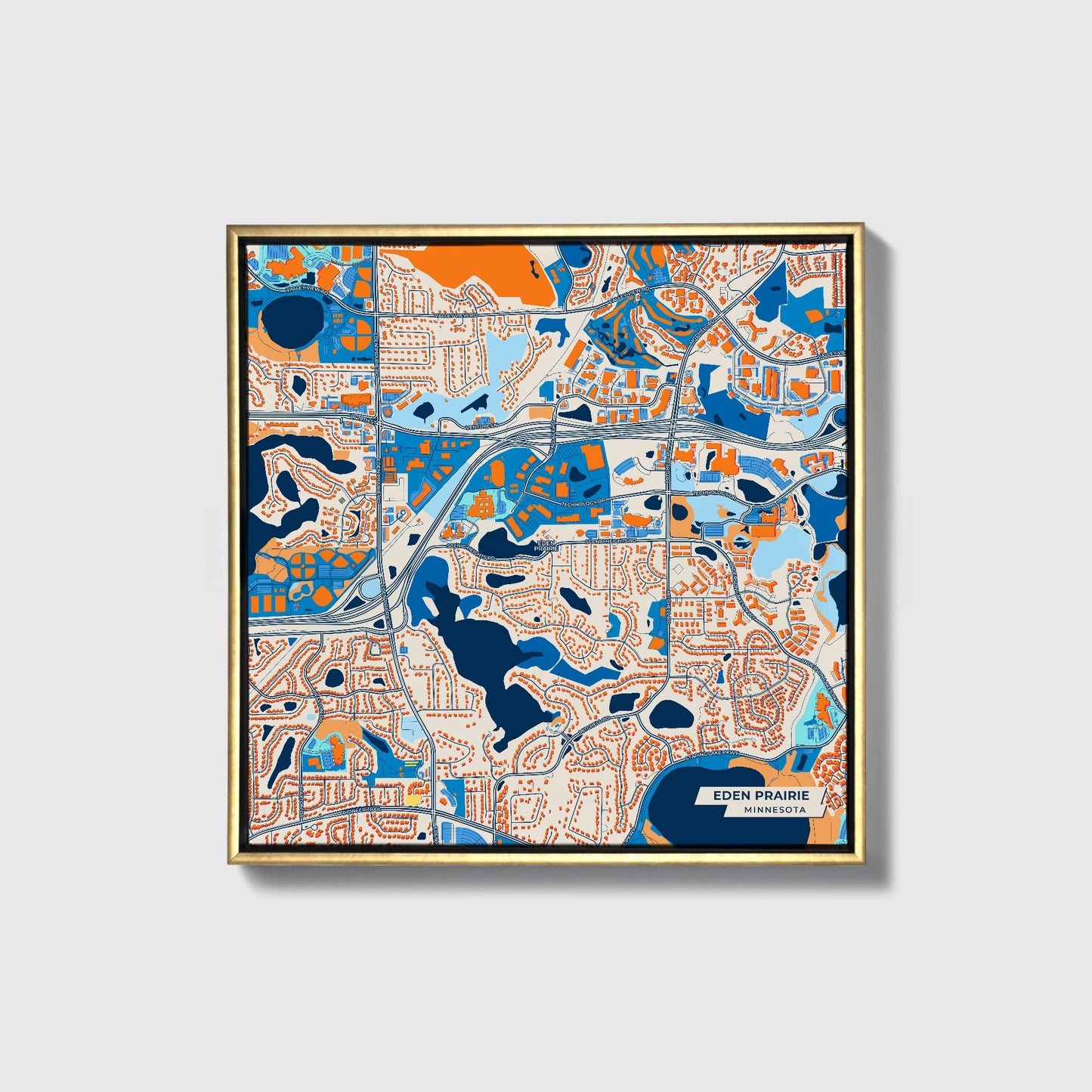 Eden Prairie Minnesota Colorful City Map Canvas Print • Gold Framed