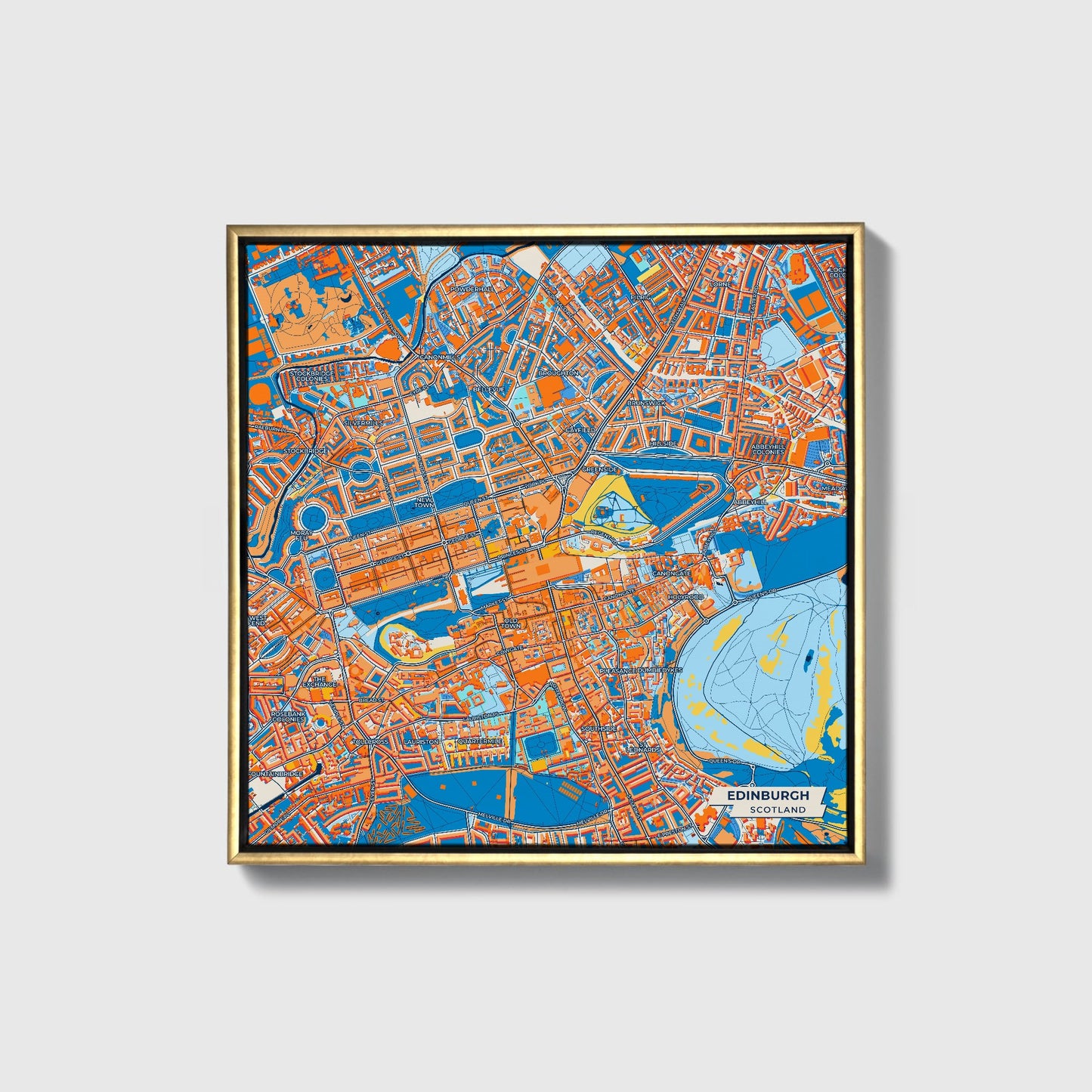 Edinburgh Scotland Colorful City Map Canvas Print • Gold Framed