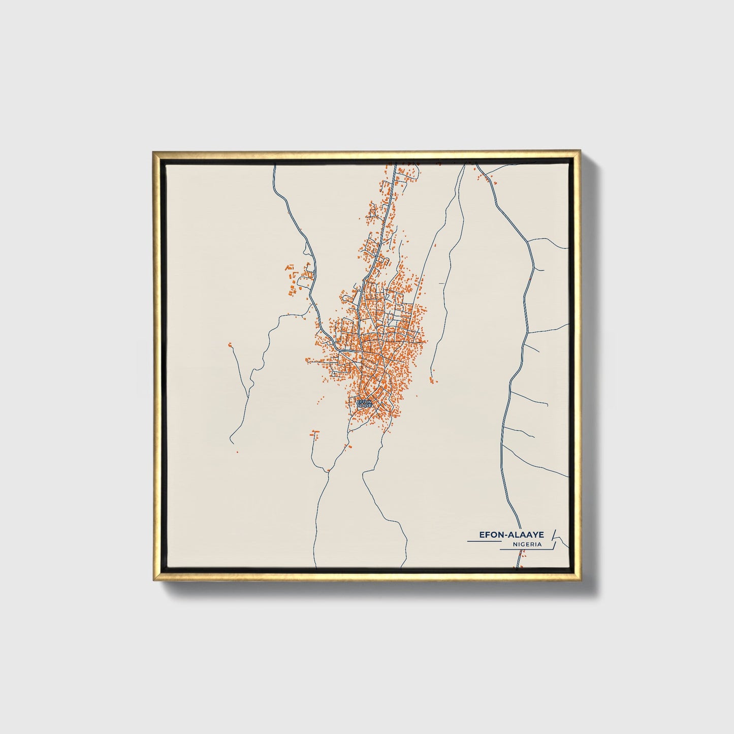 Efon-Alaaye Nigeria Colorful City Map Canvas Print • Gold Framed