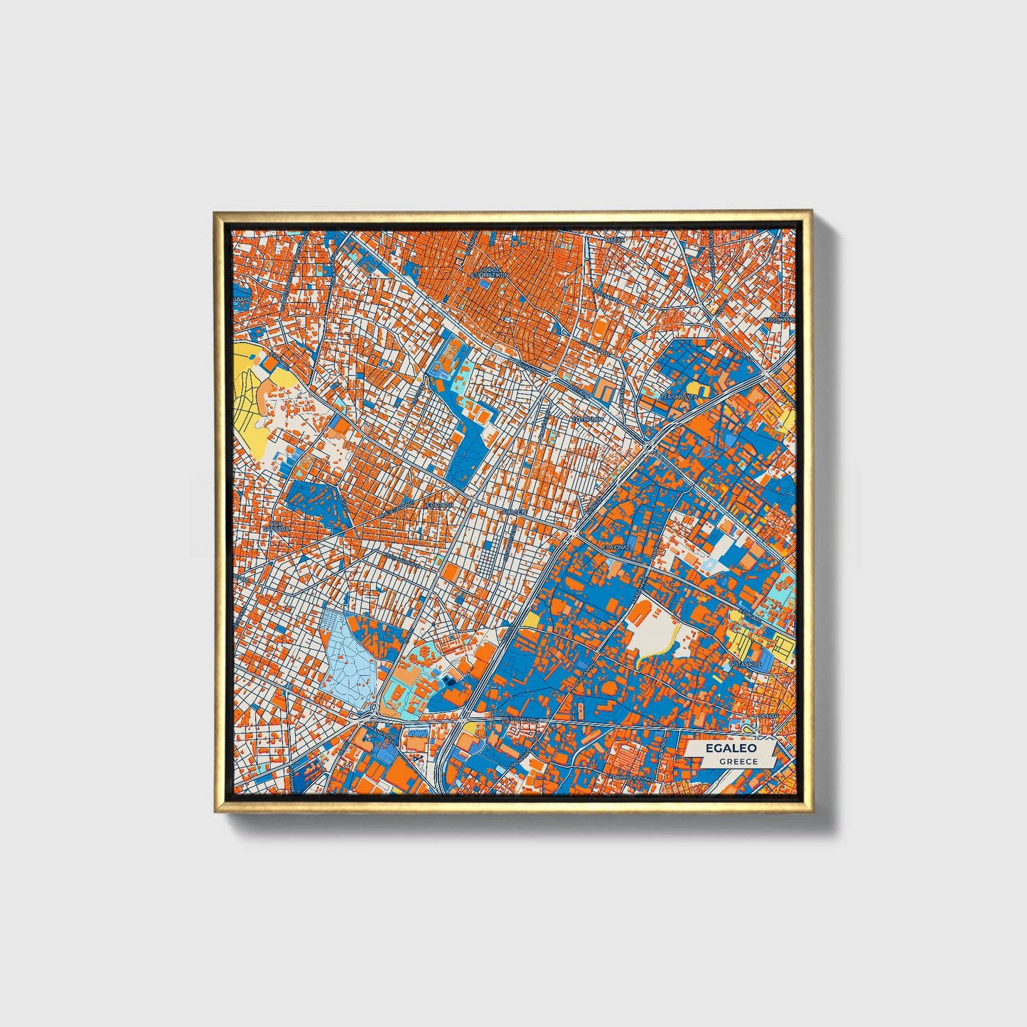 Αιγαλεω Greece Colorful City Map Canvas Print • Gold Framed