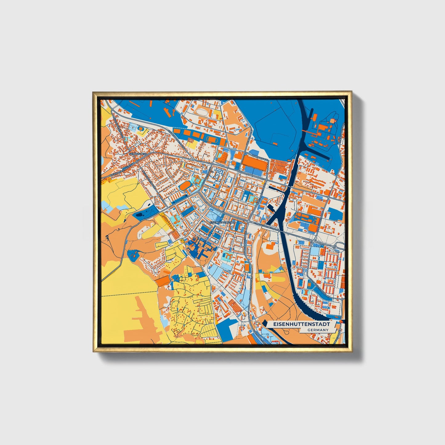 Eisenhüttenstadt Germany Colorful City Map Canvas Print • Gold Framed