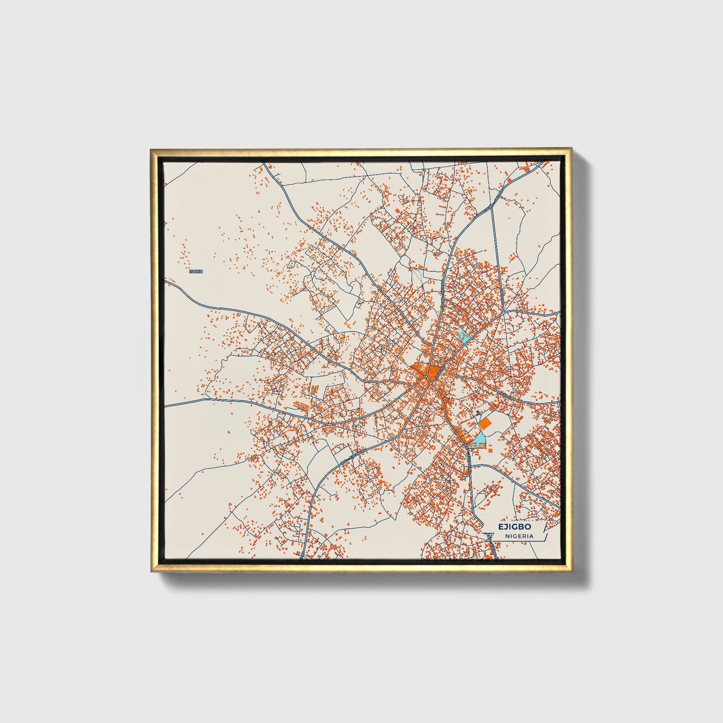 Ejigbo Nigeria Colorful City Map Canvas Print • Gold Framed