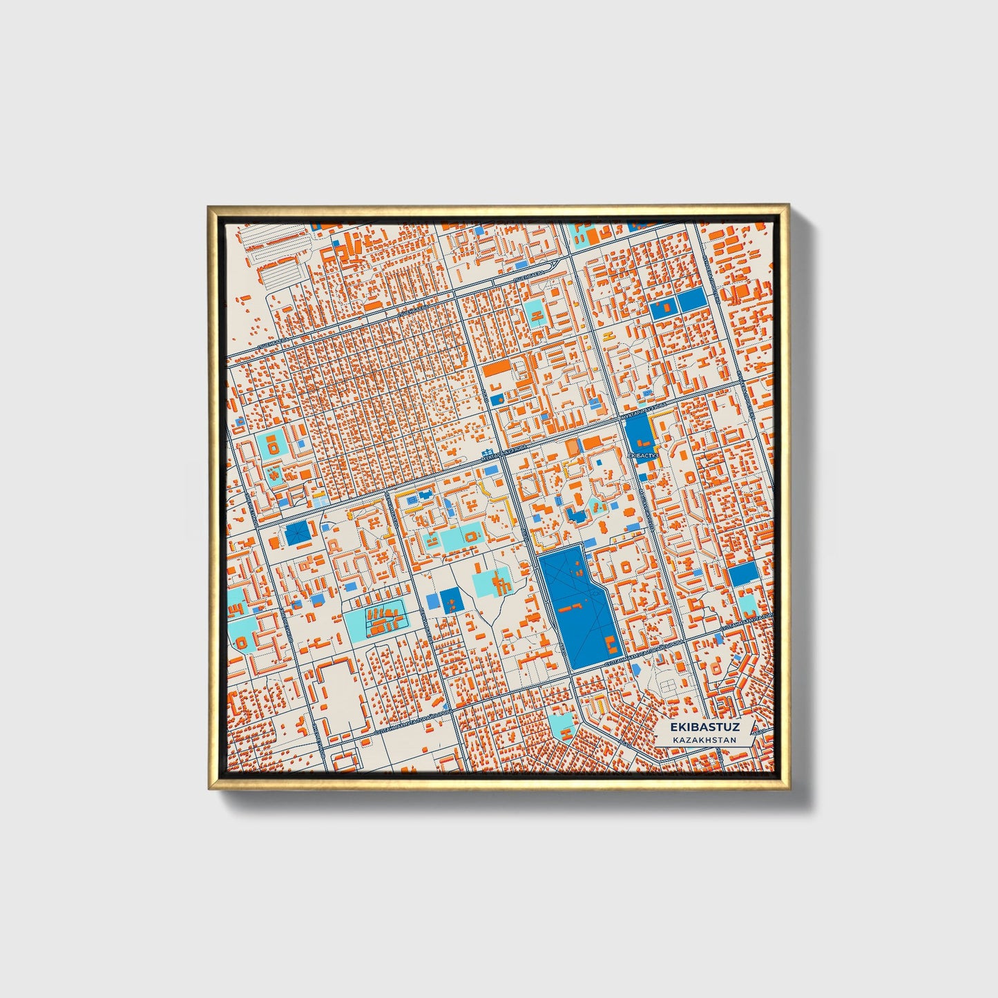 Ekibastuz Kazakhstan Colorful City Map Canvas Print • Gold Framed